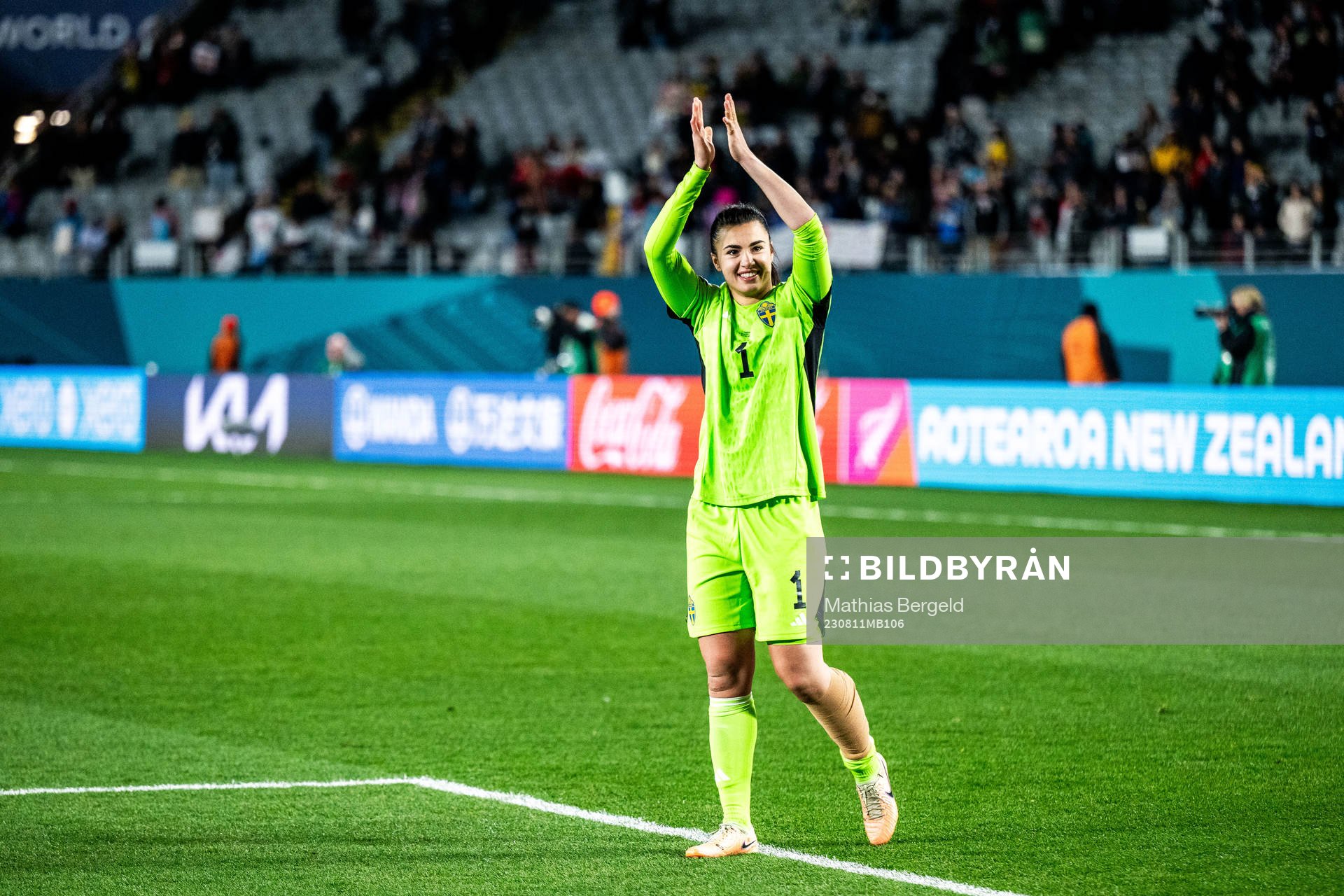 Goalkeeper Zecira Musovic of Sweden celebrates