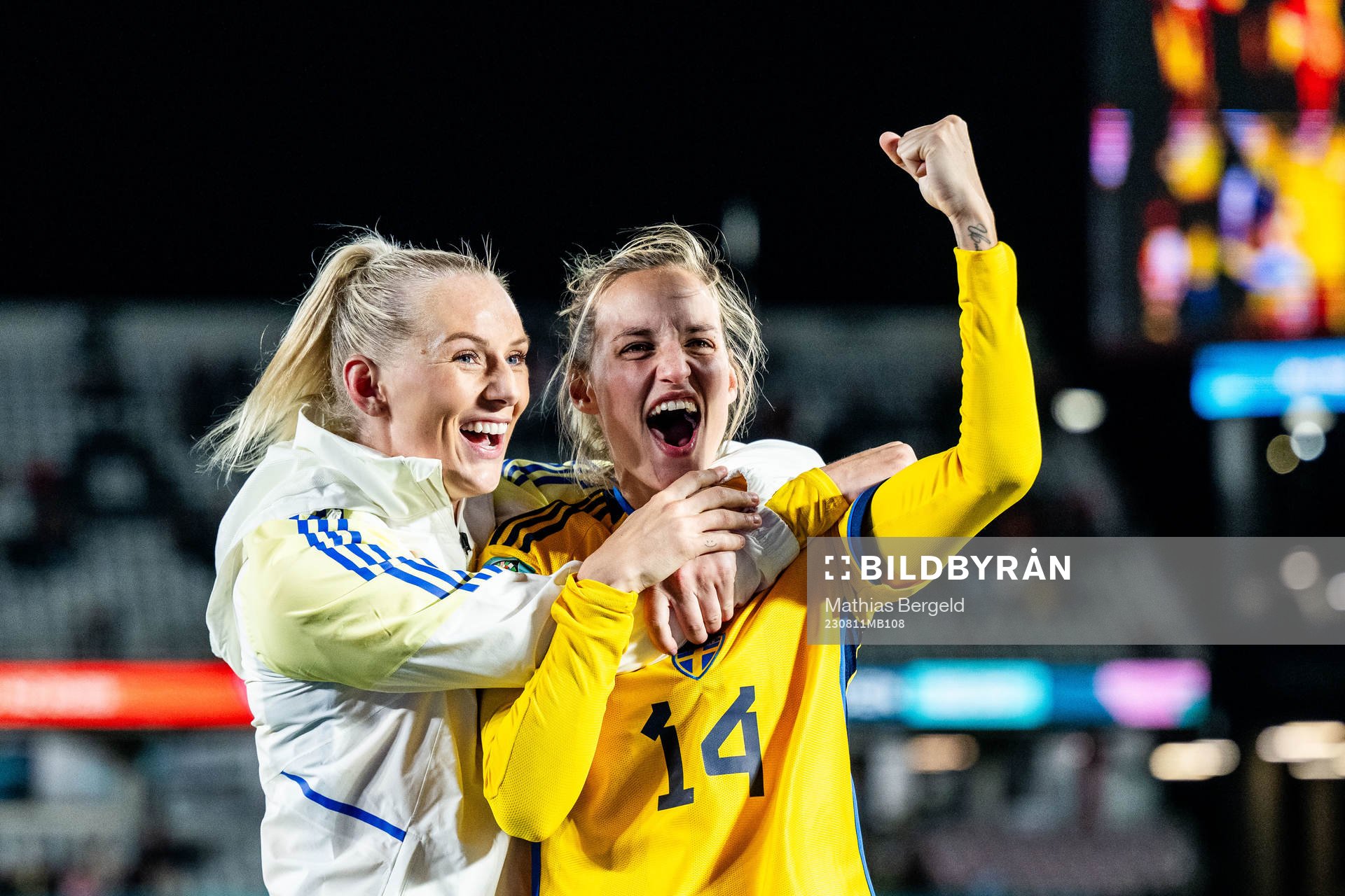 Stina Blackstenius and Nathalie Björn of Sweden celebrates