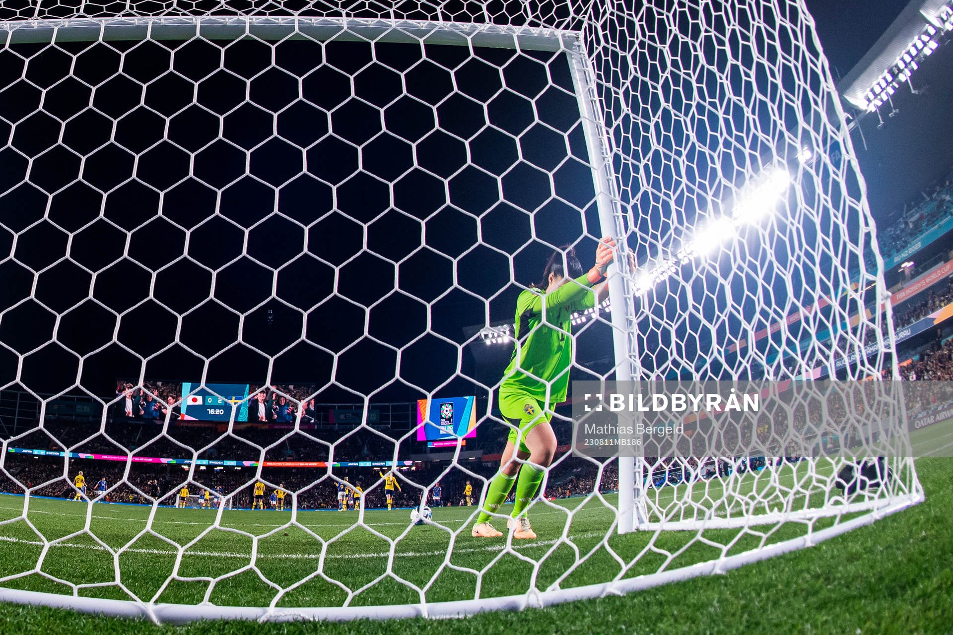 Goalkeeper Zecira Musovic of Sweden stretches