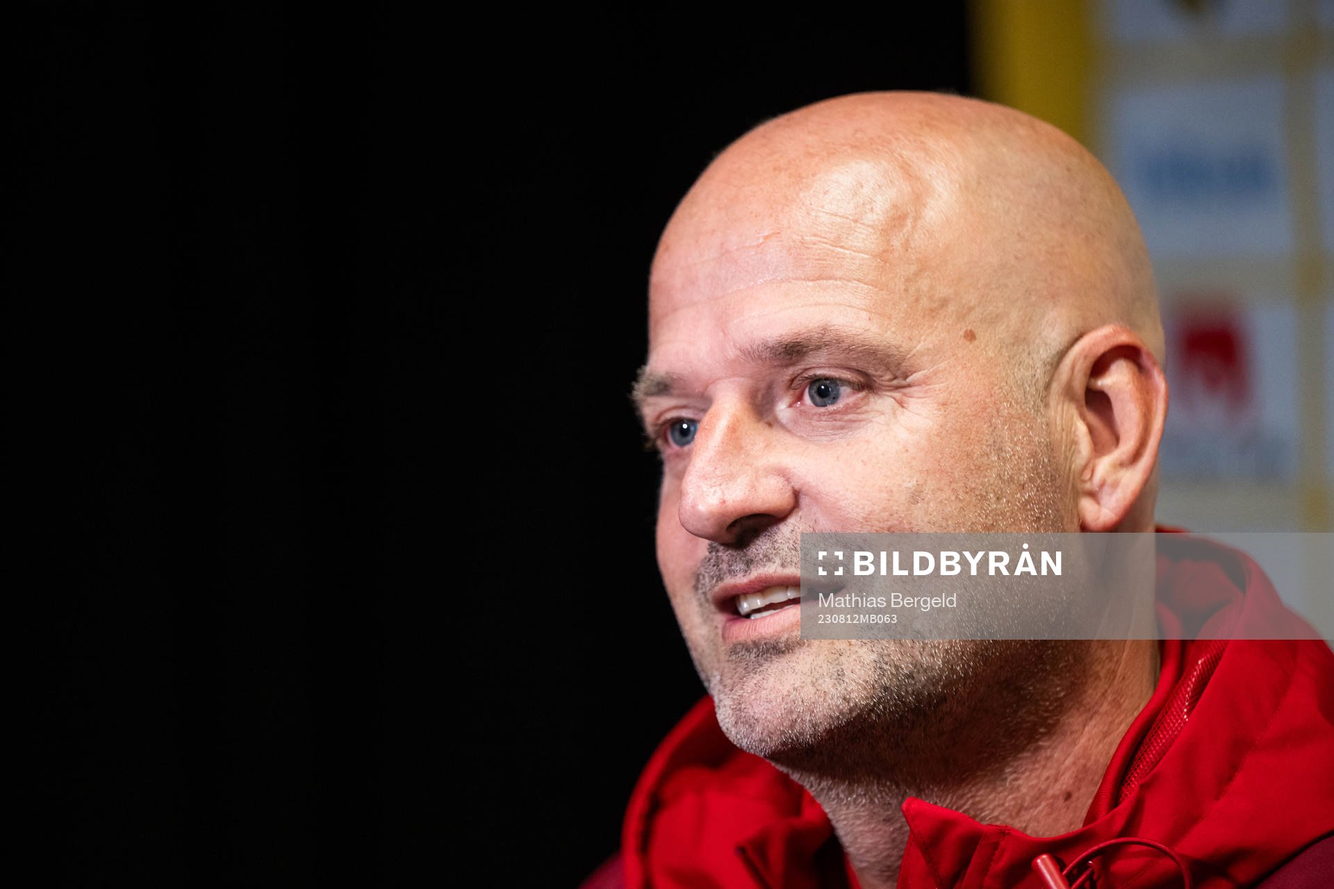 Assistant coach Magnus Wikman of the Swedish women's national football team is interviewed at a press event during the FIFA Women's World Cup on August 12, 2023 in Auckland.