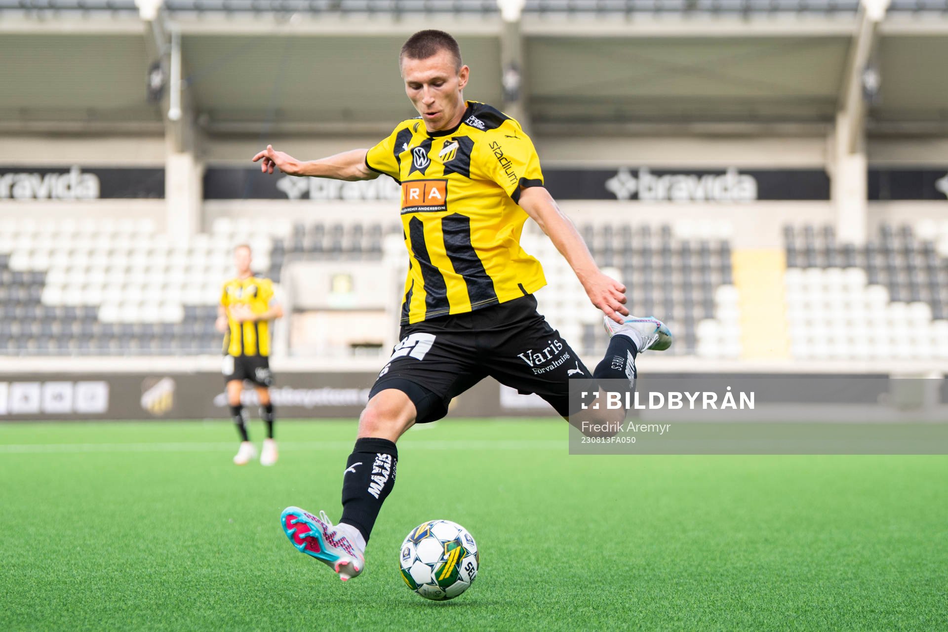 Häckens Kristoffer Lund Hansen under fotbollsmatchen i Allsvenskan mellan Häcken och Varberg den 13 augusti 2023 i Göteborg. 
