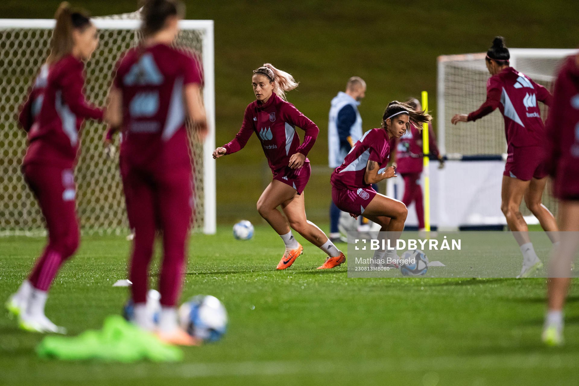 Alexia Putellas and Alba Redondo of the Spanish women's national football team at a training session during the FIFA Women's World Cup on August 13, 2023 in Auckland.