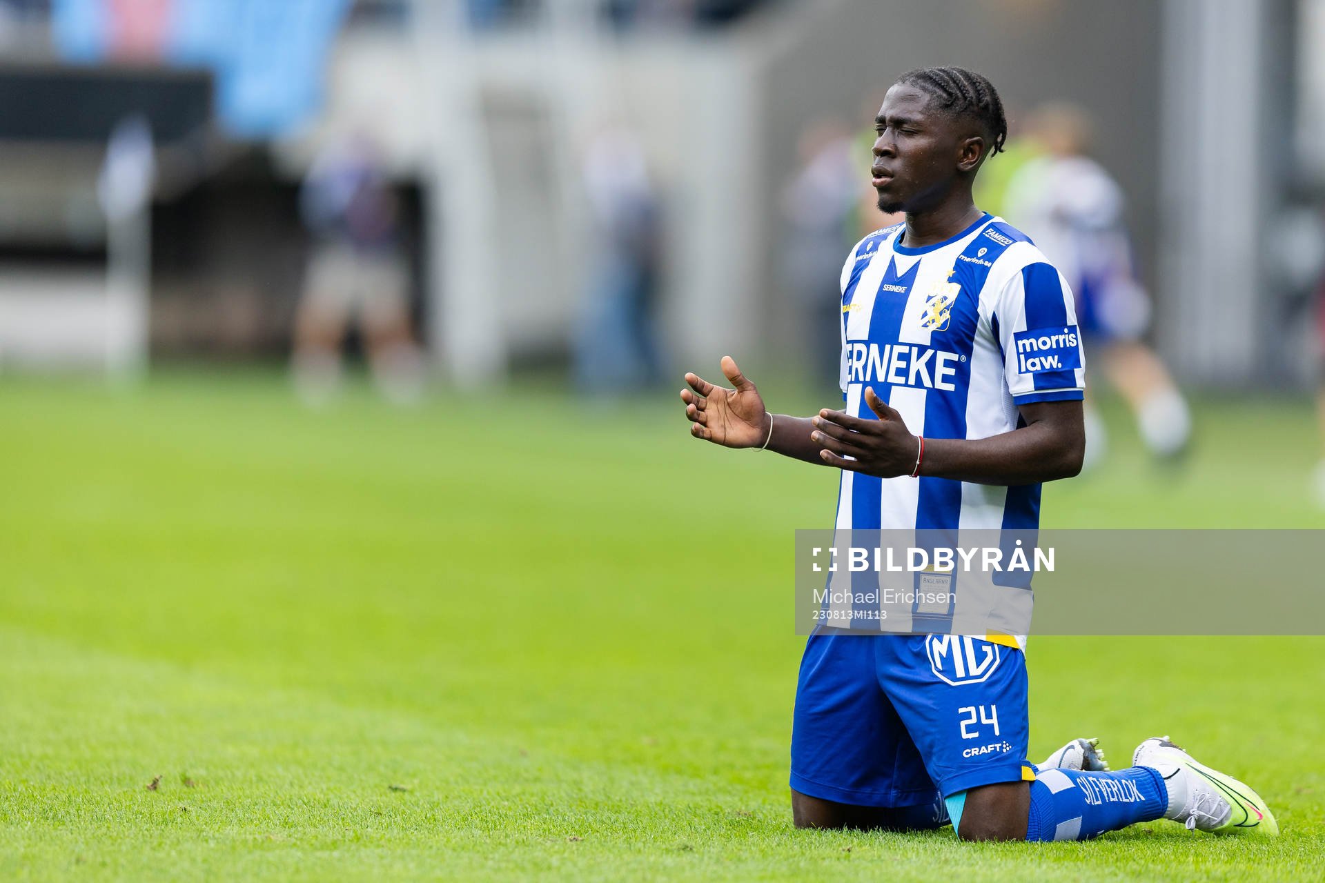 IFK Göteborgs Abundance Salaou efter fotbollsmatchen i Allsvenskan mellan IFK Göteborg och Djurgården den 13 augusti 2023 i Göteborg.