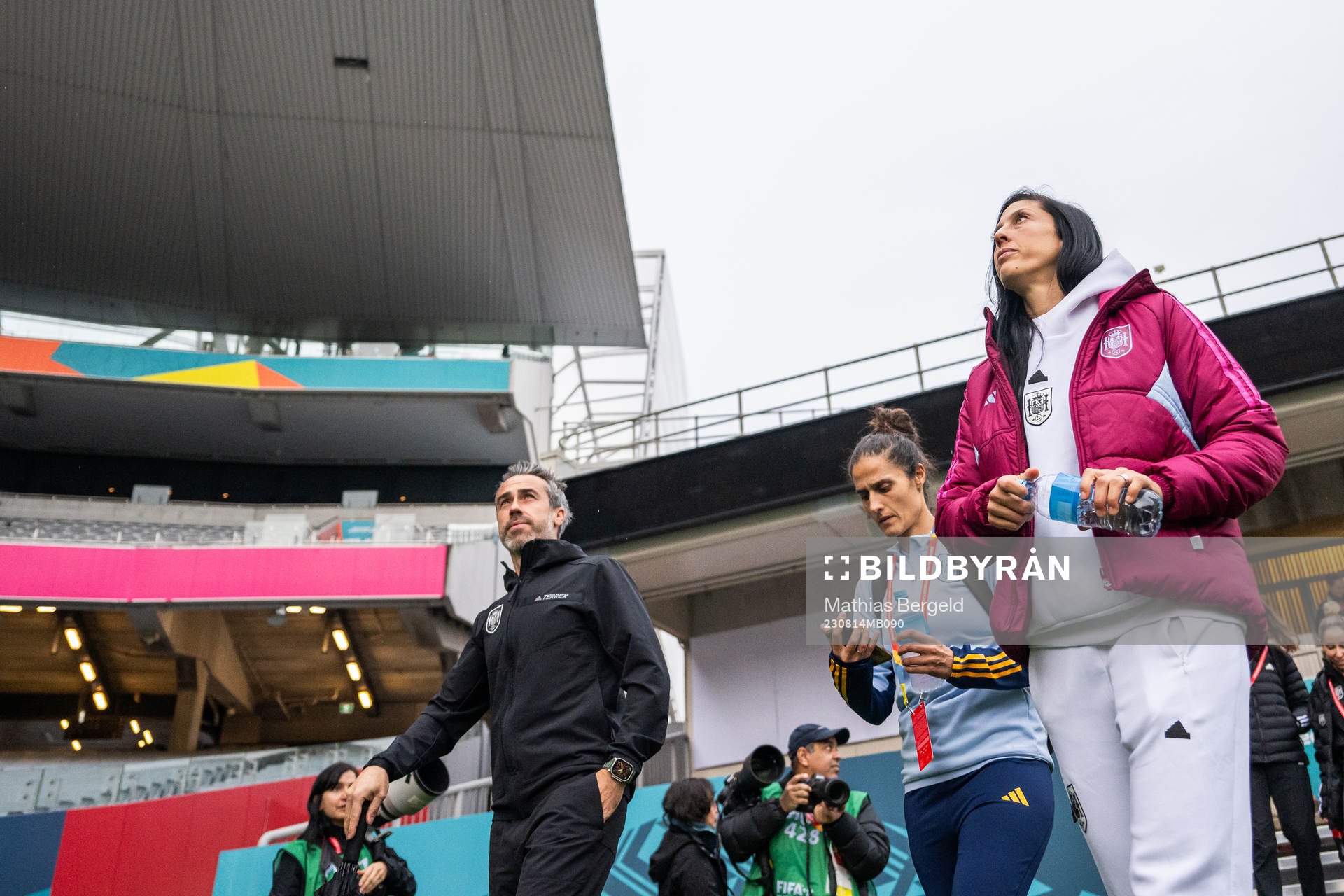 Head coach Jorge Vilda and Jennifer Hermoso of the Spanish women's national football team after a press conference during the FIFA Women's World Cup on August 14, 2023 in Auckland.