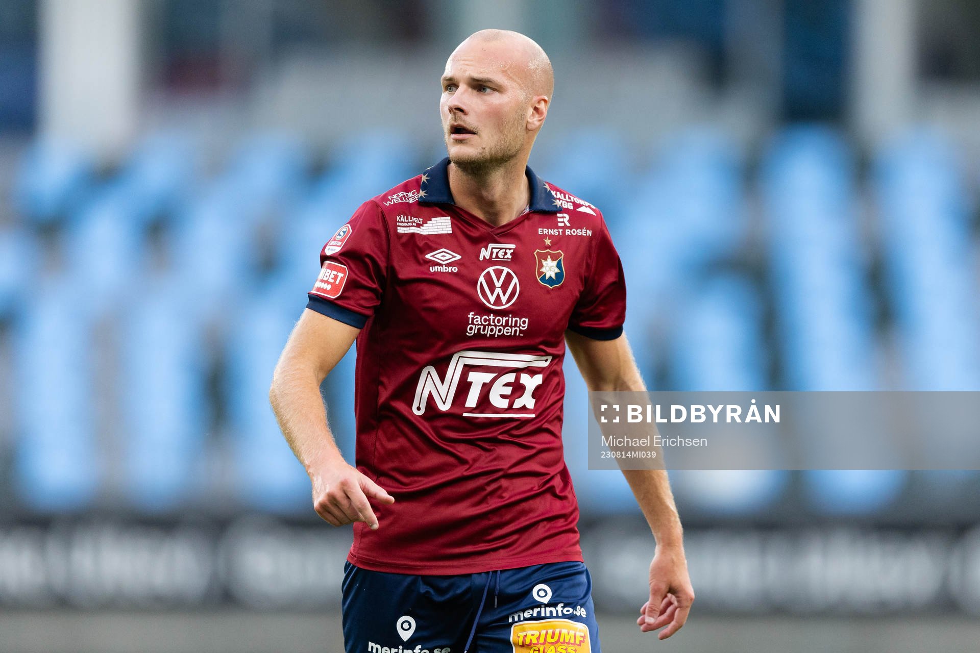 Örgrytes Jonathan Drott under fotbollsmatchen i Superettan mellan Örgryte och Skövde AIK den 14 augusti 2023 i Göteborg. 