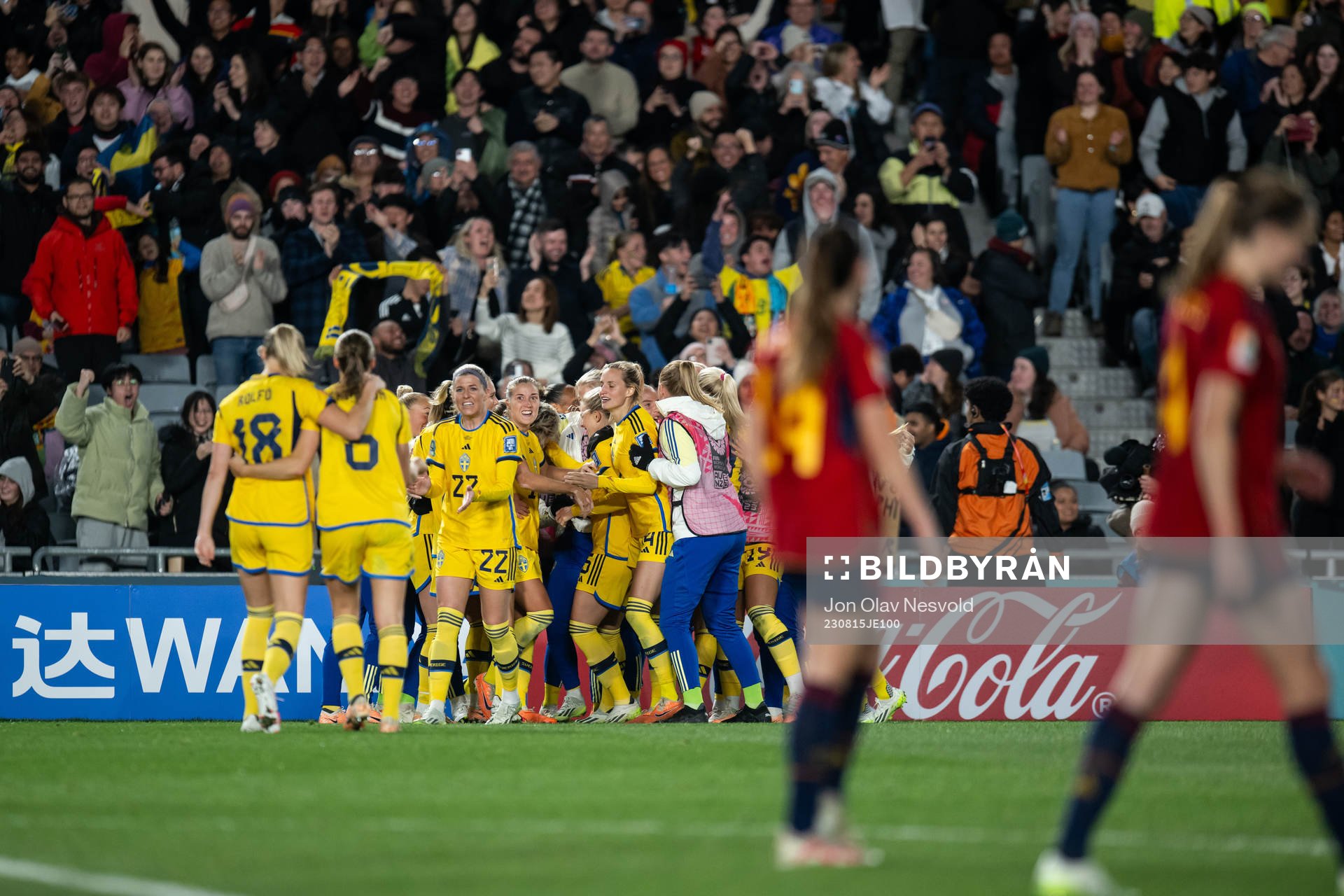 Rebecka Blomqvist of Sweden celebrate with teammates