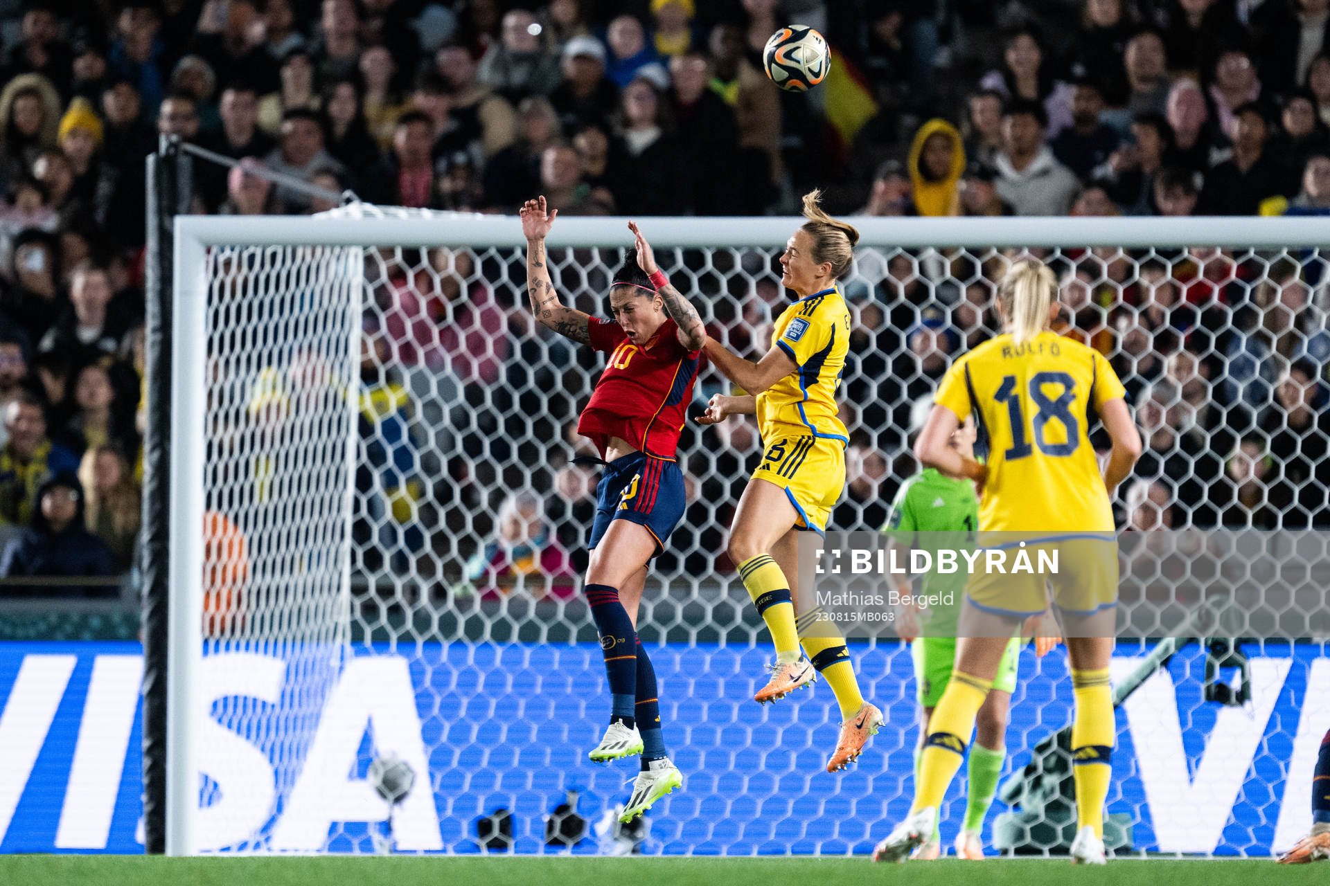 Jennifer Hermoso of Spain and Magdalena Eriksson of Sweden