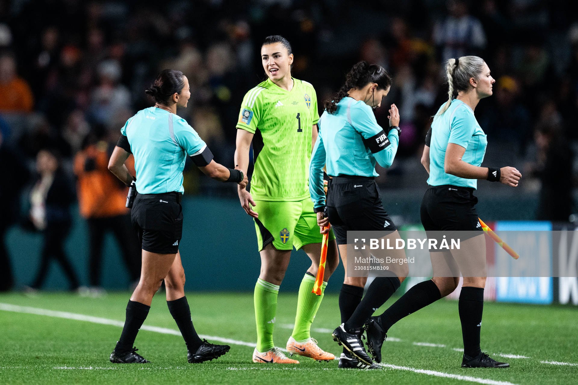 Goalkeeper Zecira Musovic of Sweden in discussion with