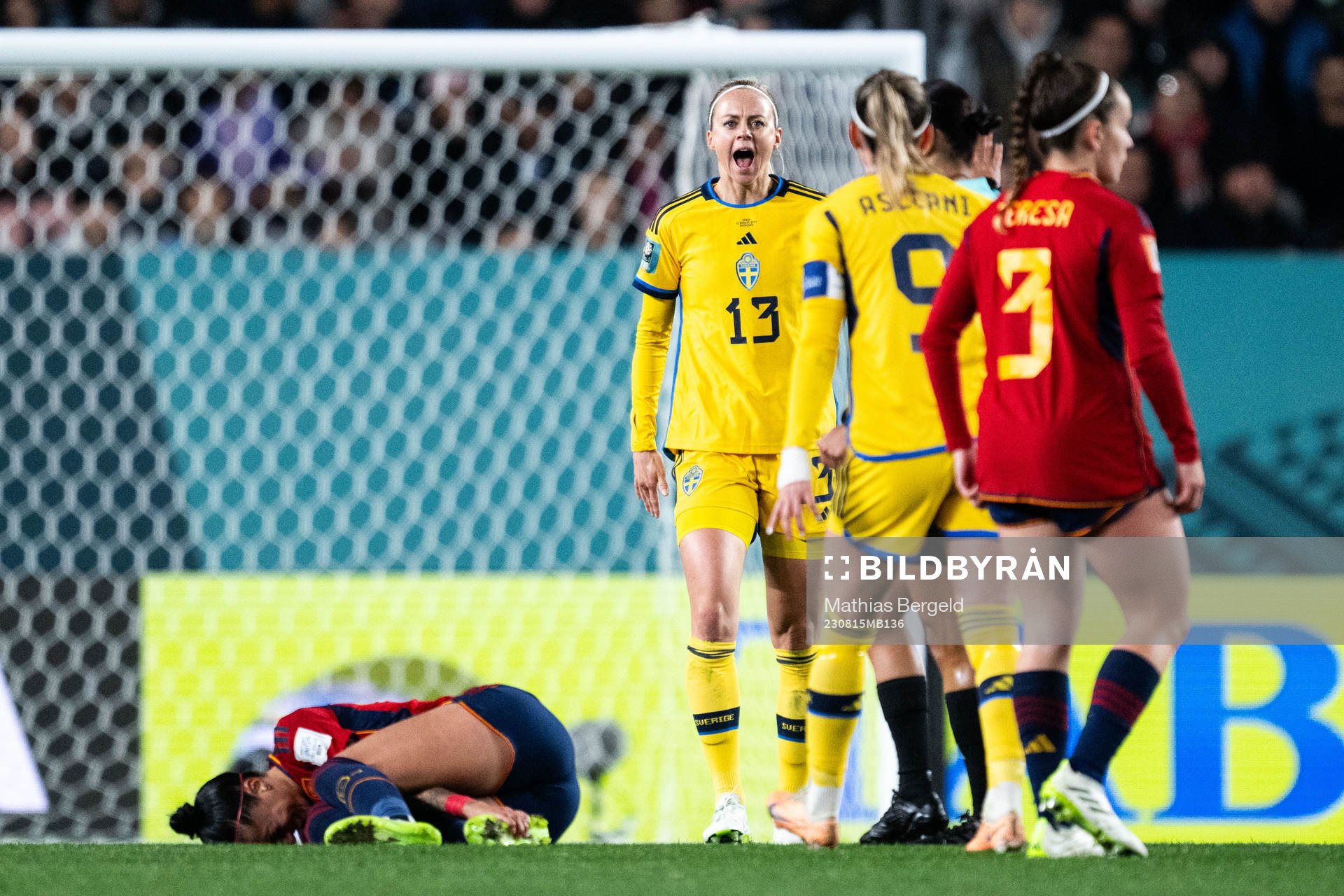 Amanda Ilestedt of Sweden reacts