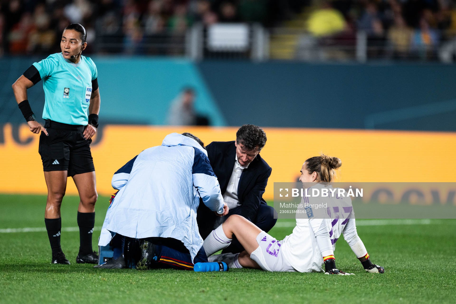 Goalkeeper Cata Coll of Spain in pain