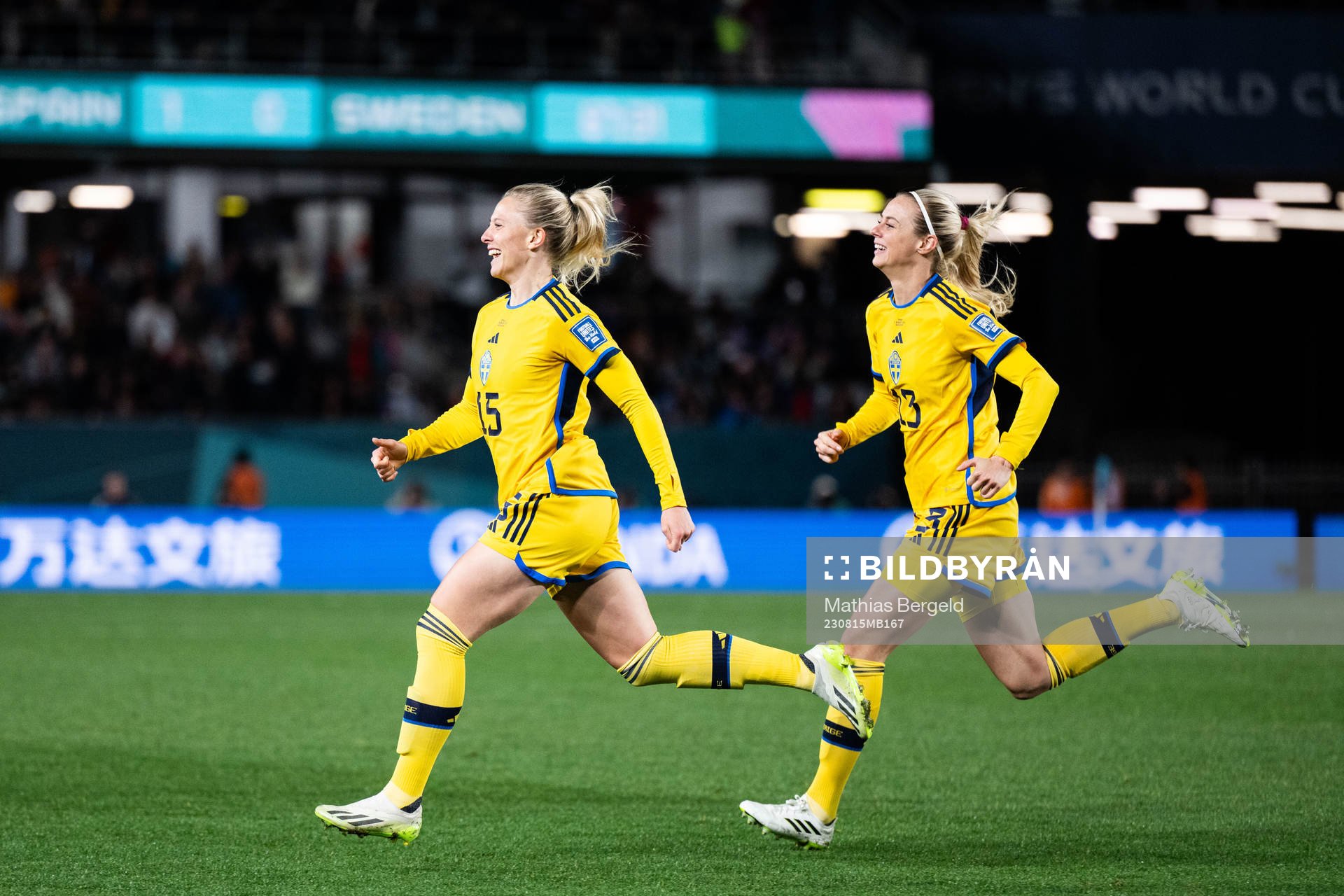 Rebecka Blomqvist of Sweden celebrates with  Amanda Ilestedt