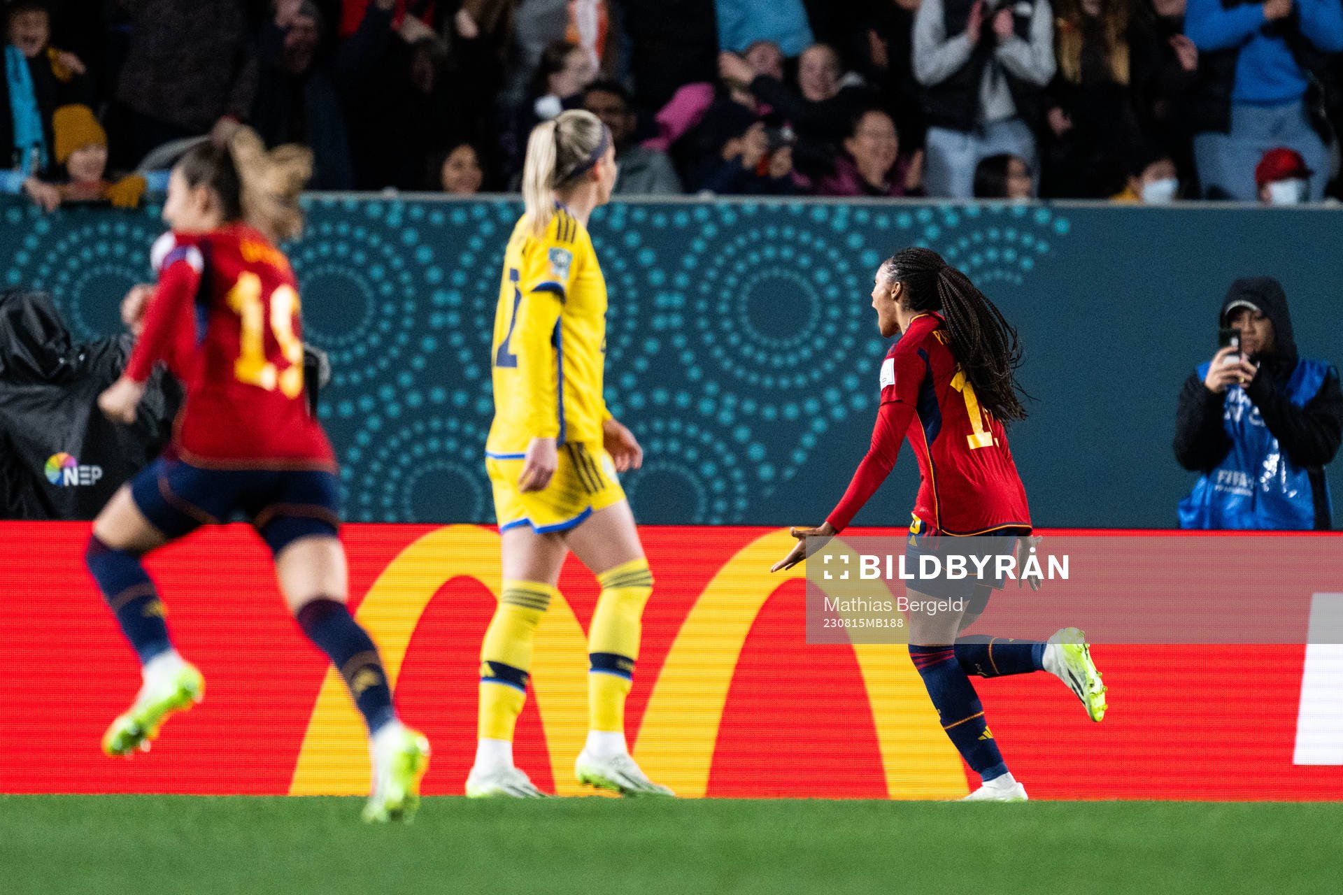 Olga Carmona of Spain celebrates after 1-0 during the FIFA Women's World Cup semifinal between Spain and Sweden on August 15, 2023 in Auckland.