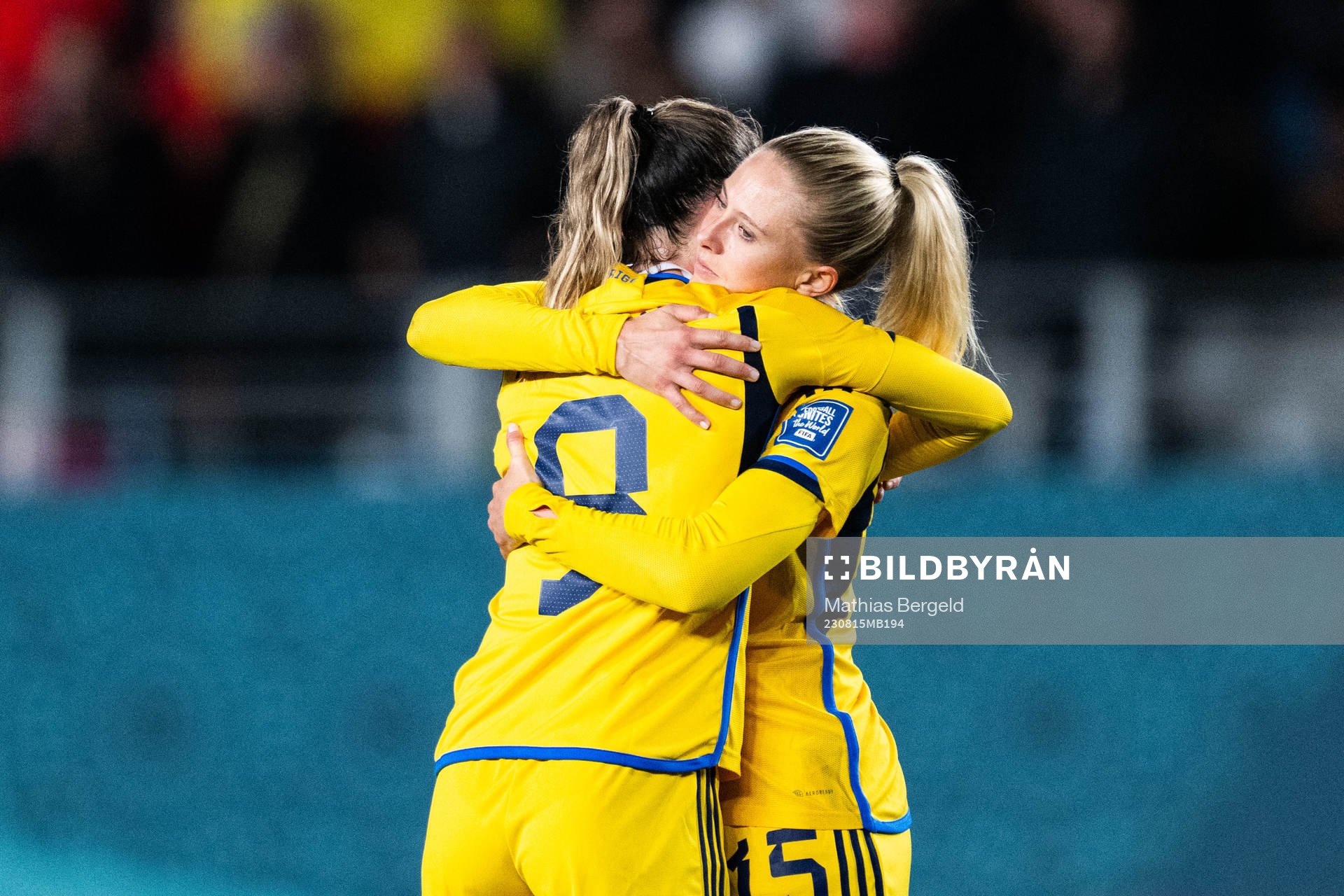 Kosovare Asllani and Rebecka Blomqvist of Sweden look