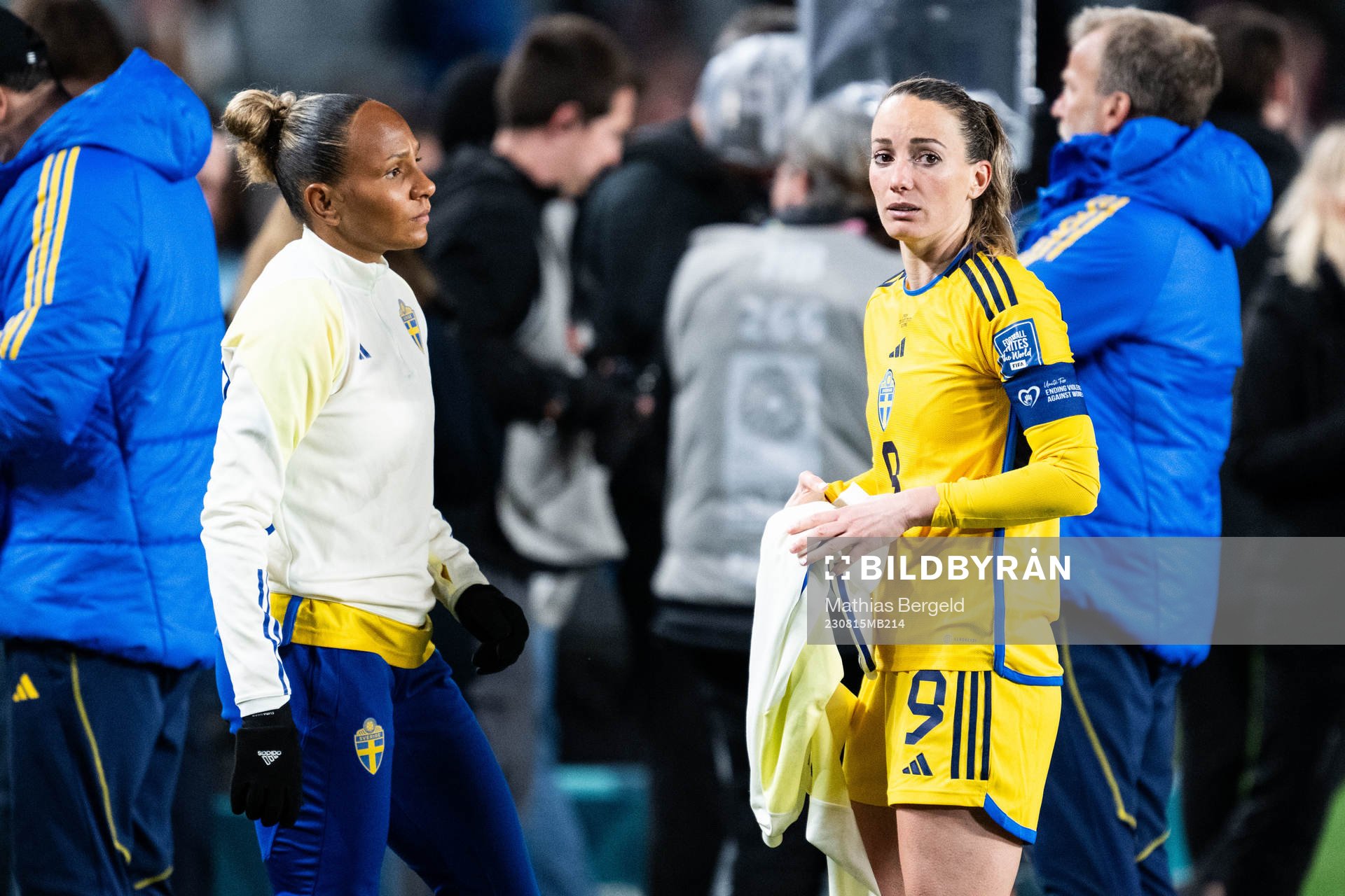 Madelen Janogy and Kosovare Asllani of Sweden look dejected