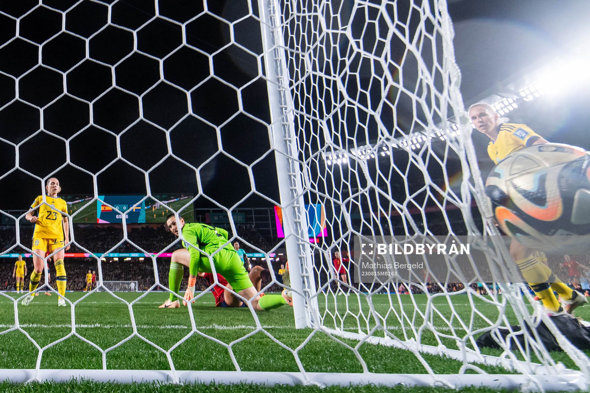 Elin Rubensson, goalkeeper Zecira Musovic amd Jonna