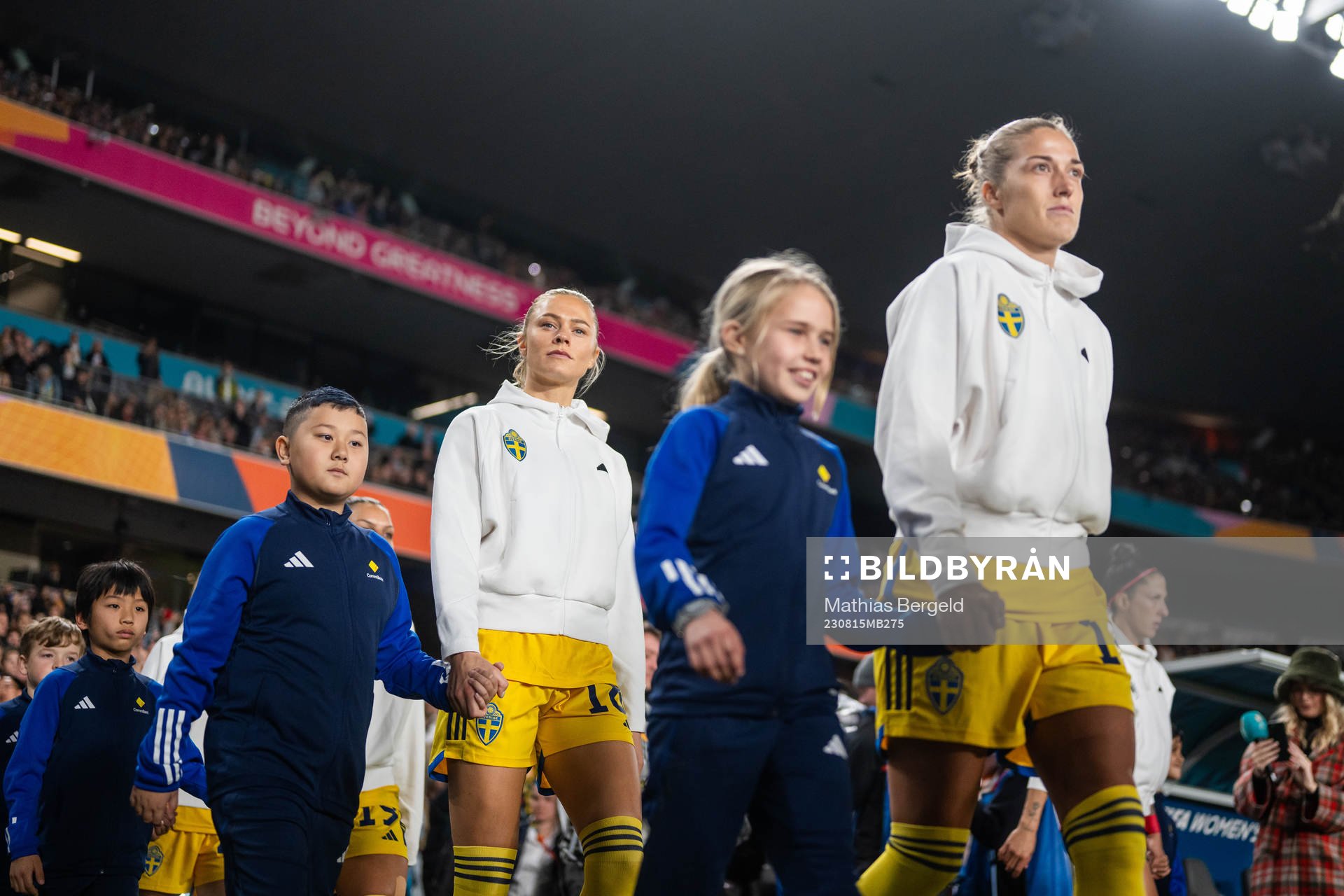 Fridolina Rolfö and Filippa Angeldahl of Sweden enter the