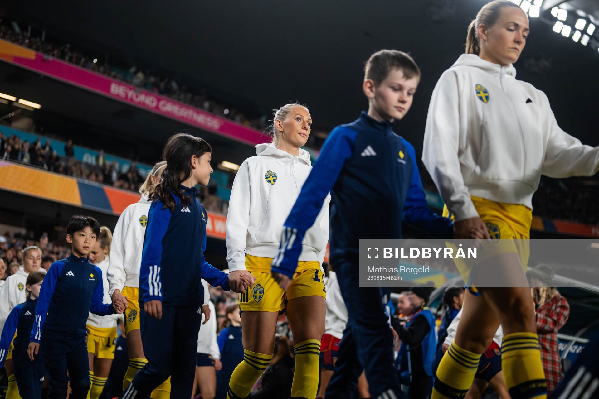 Stina Blackstenius and Magdalena Eriksson of Sweden enter