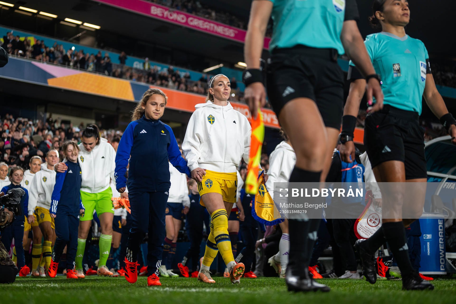 Goalkeeper Zecira Musovic and Kosovare Asllani of Sweden