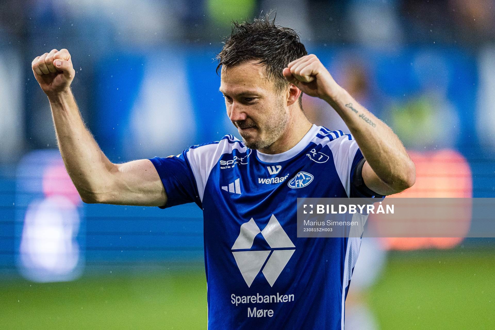 Martin Linnes of Molde after the UEFA Champions League Qualifying match between Molde and Klaksvík on August 15, 2023 in Molde.