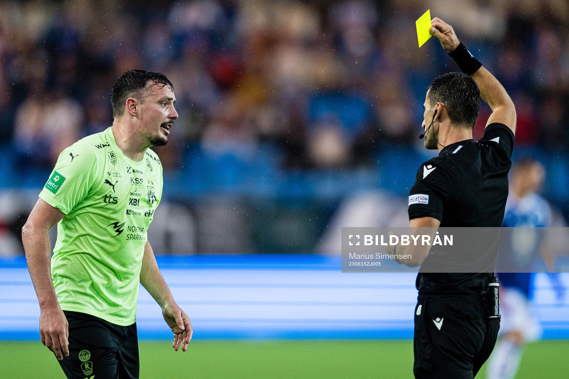Vegard Forren of Klaksvik after receiving a yellow card during the UEFA Champions League Qualifying match between Molde and Klaksvík on August 15, 2023 in Molde.
