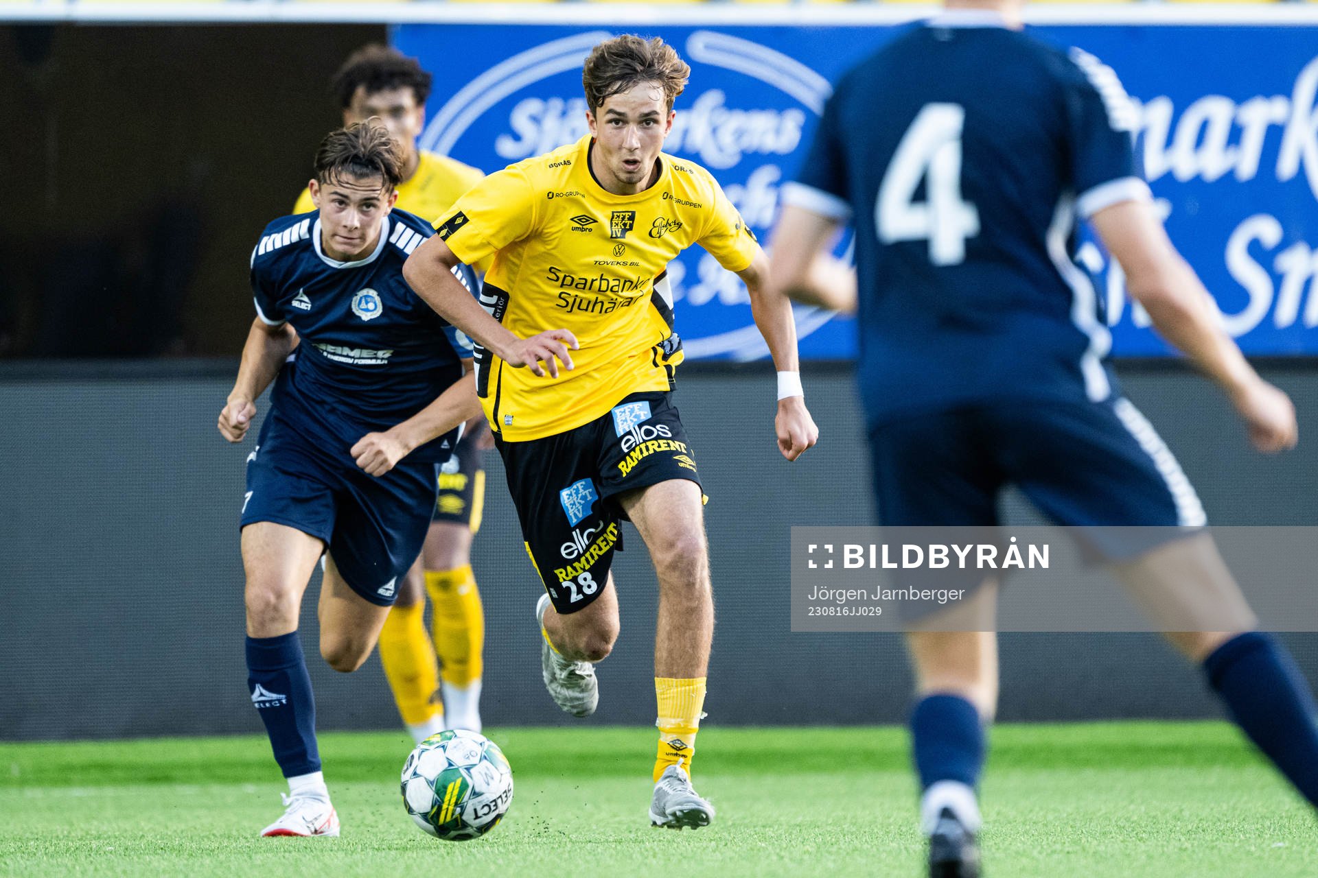 Elfsborgs Elijas Gunnergård Ortan under fotbollsmatchen i U17 Allsvenskan södra mellan Elfsborg och Utsikten den 16 augusti 2023 i Borås.