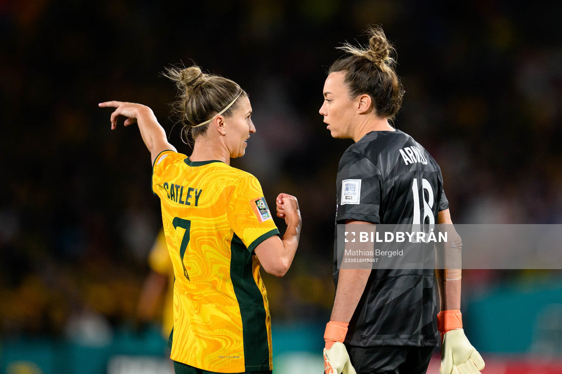 Steph Catley goalkeeper Mackenzie Arnold of Australia