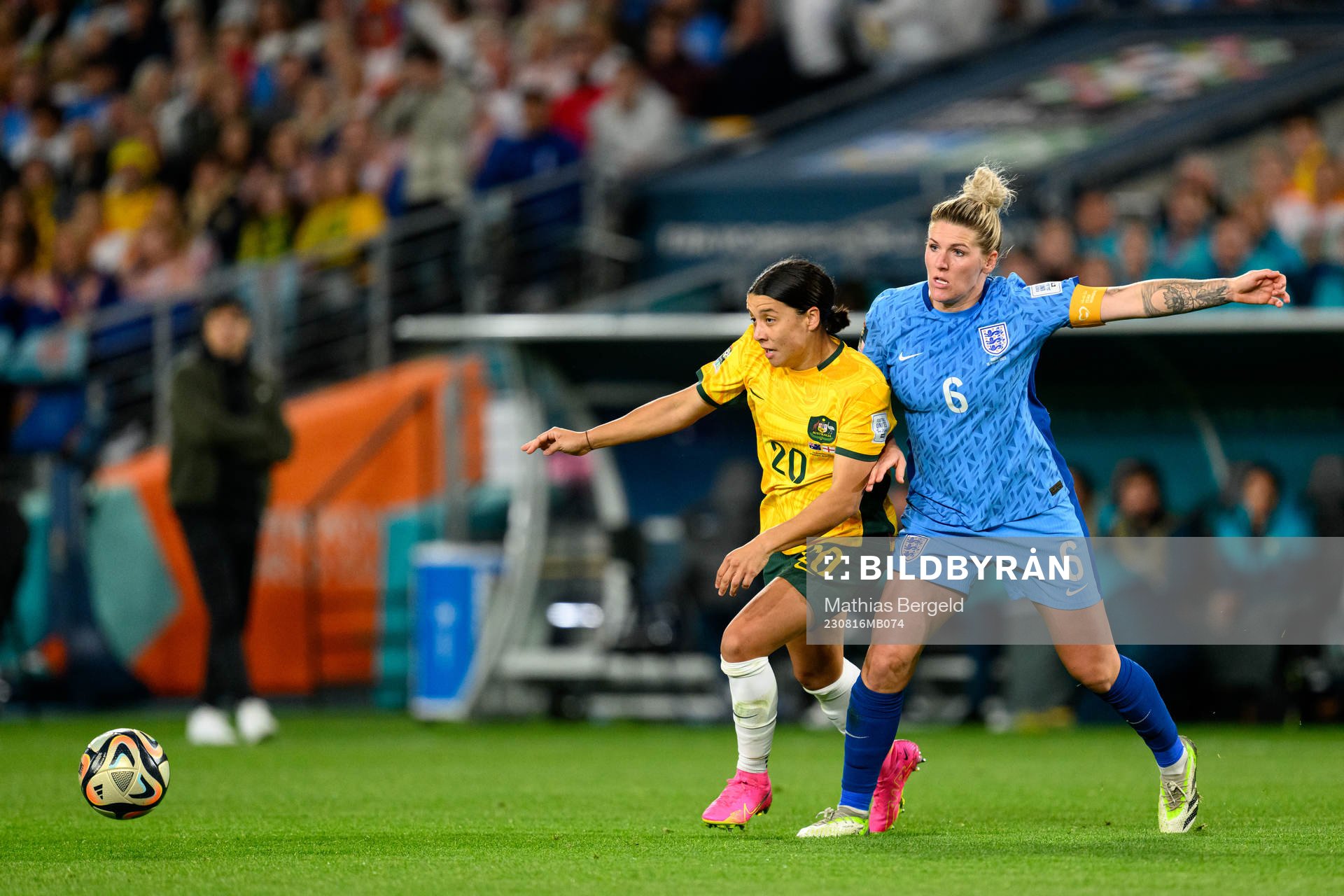 Sam Kerr of Australia and Millie Bright of England