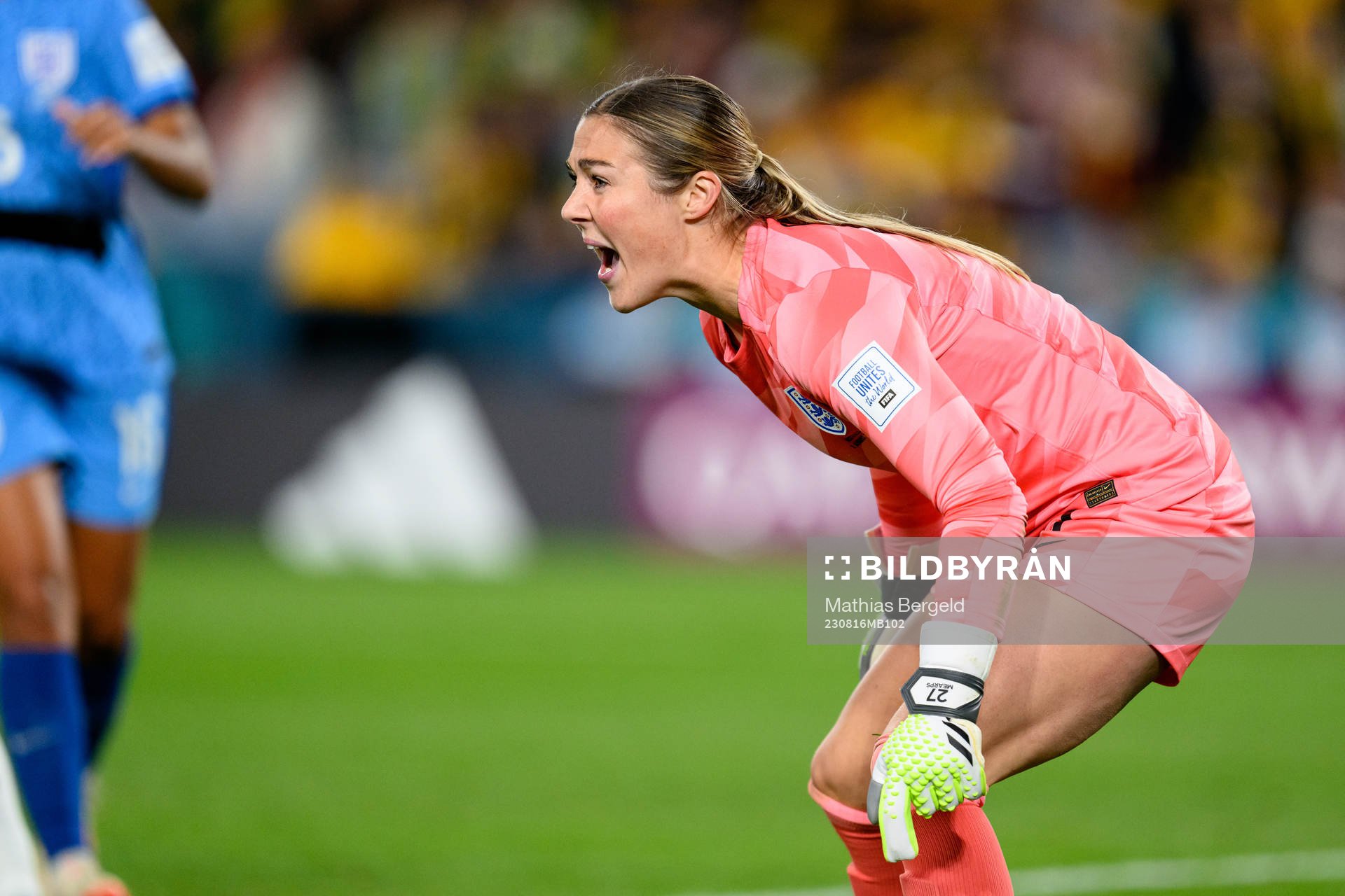 goalkeeper Mary Earps of England reacts