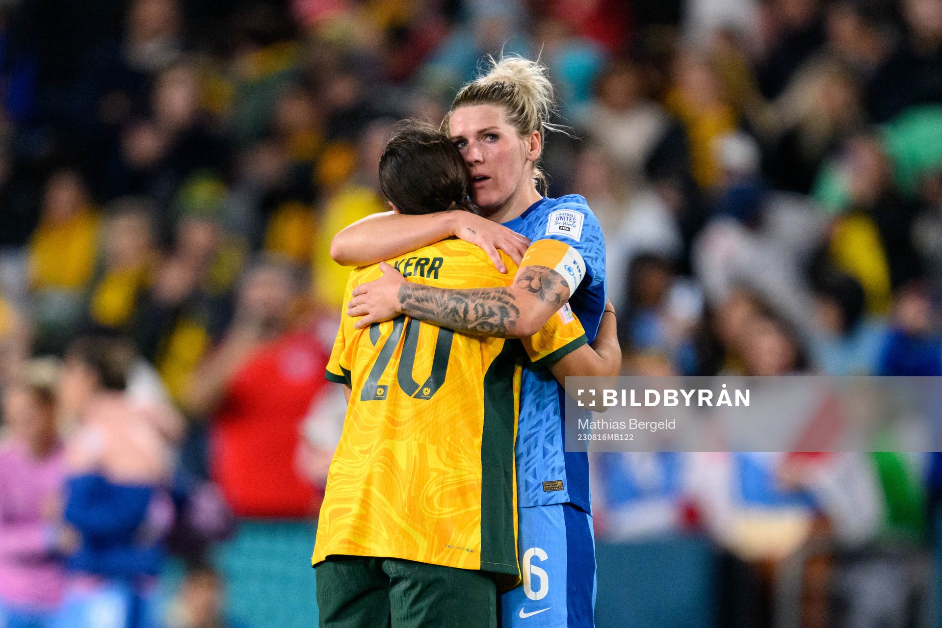 Sam Kerr of Australia and Millie Bright of England