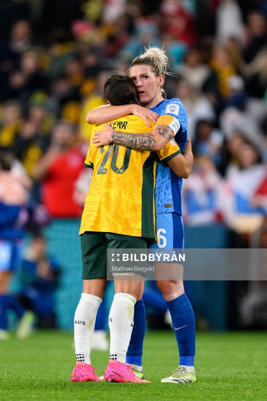 Sam Kerr of Australia and Millie Bright of England