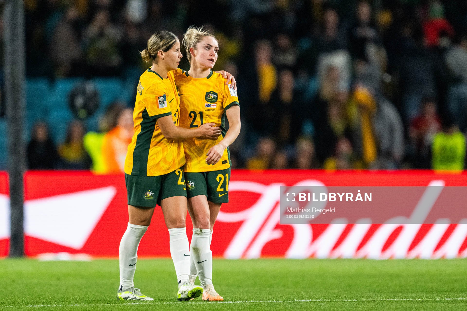Kyra Cooney-Cross and Ellie Carpenter of Australia look
