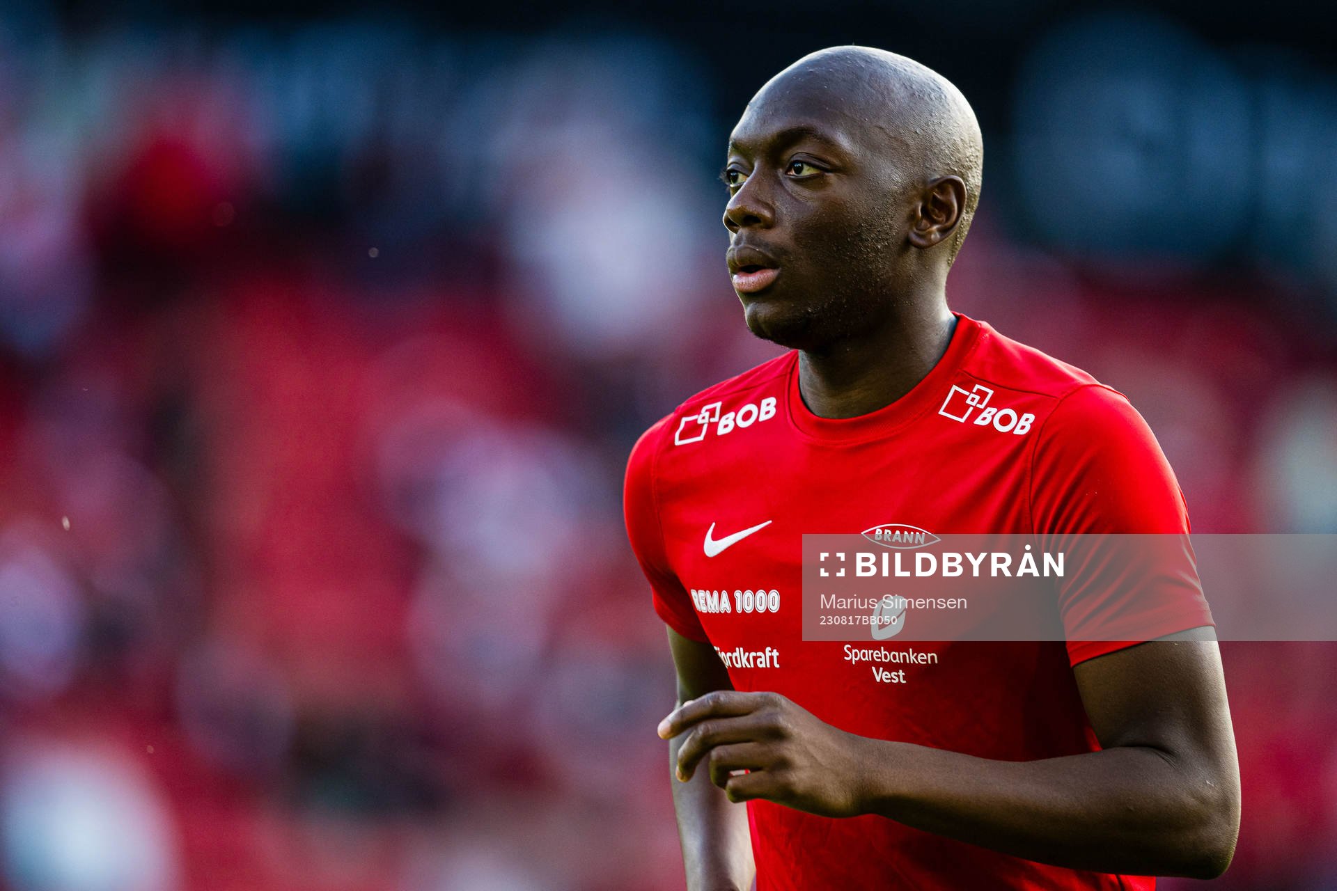 Monga Aluta Simba of Brann ahead of the UEFA Europa Conference League qualifying match between Brann and Arouca on August 17, 2023 in Bergen.