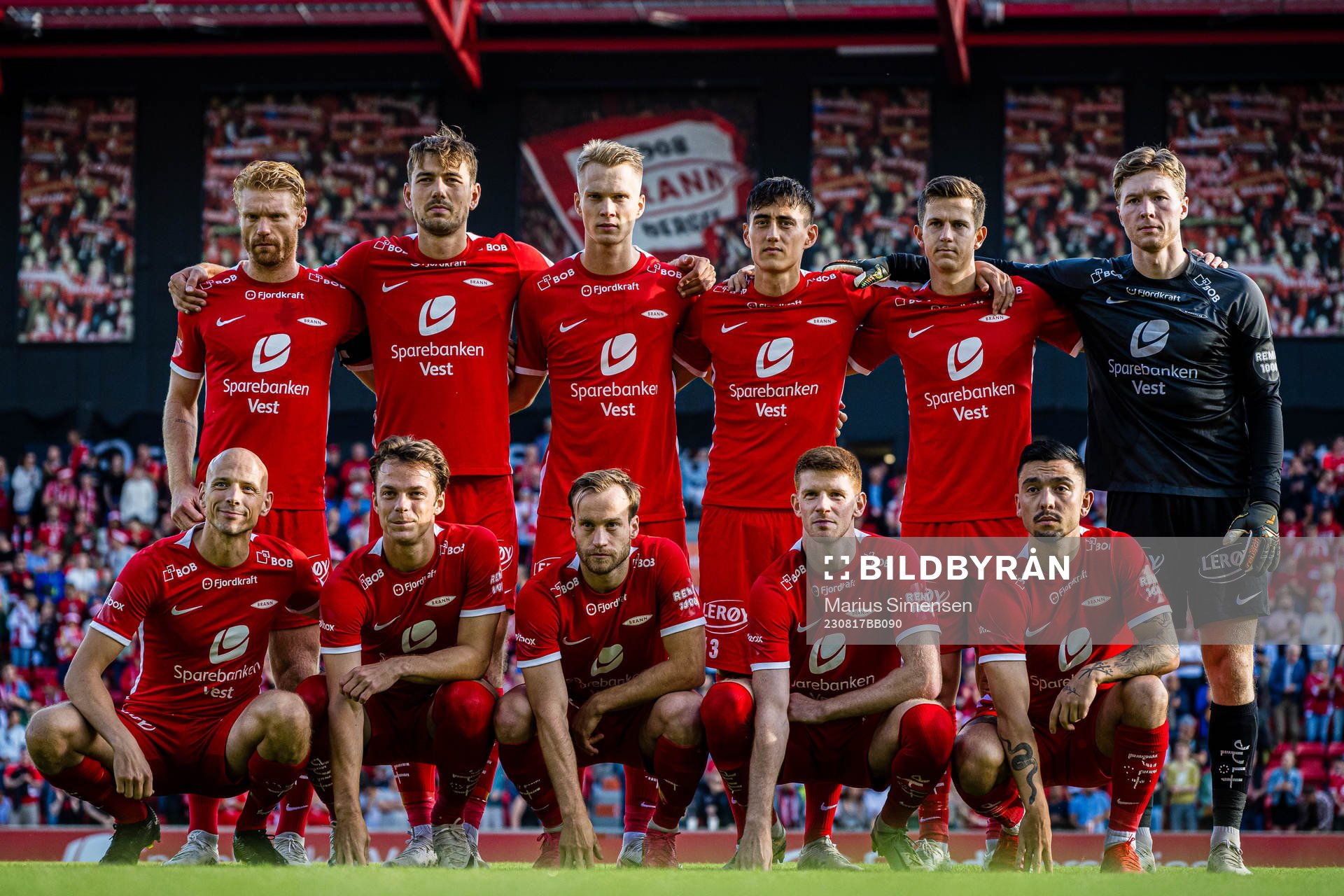 The starting eleven of Brann, from the top left; Sivert
