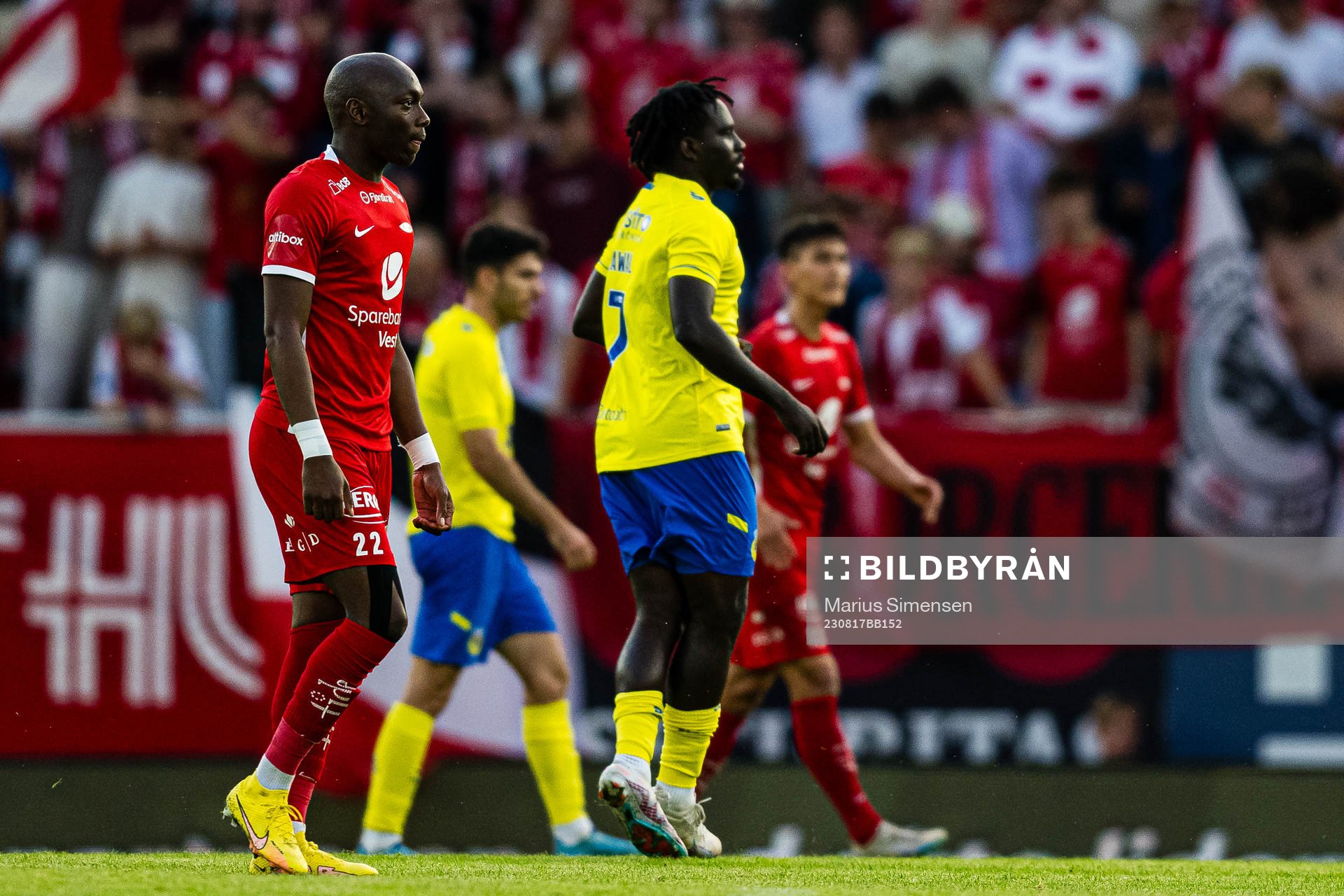 Monga Aluta Simba of Brann during the UEFA Europa Conference League qualifying match between Brann and Arouca on August 17, 2023 in Bergen.