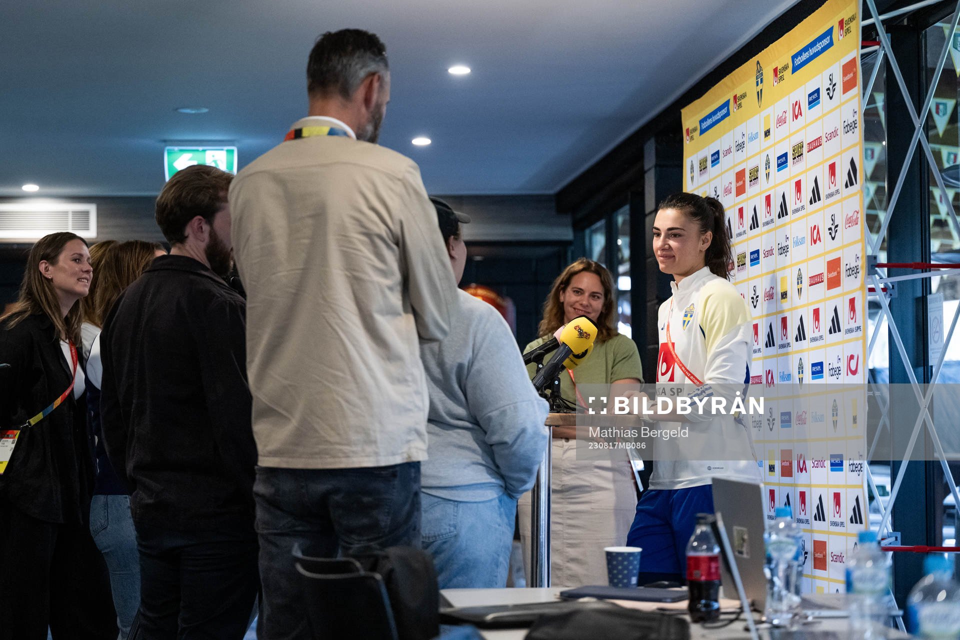 Goalkeeper Zecira Musovic of the Swedish women's national football team is interviewed at a press event during the FIFA Women's World Cup on August 17, 2023 in Brisbane.