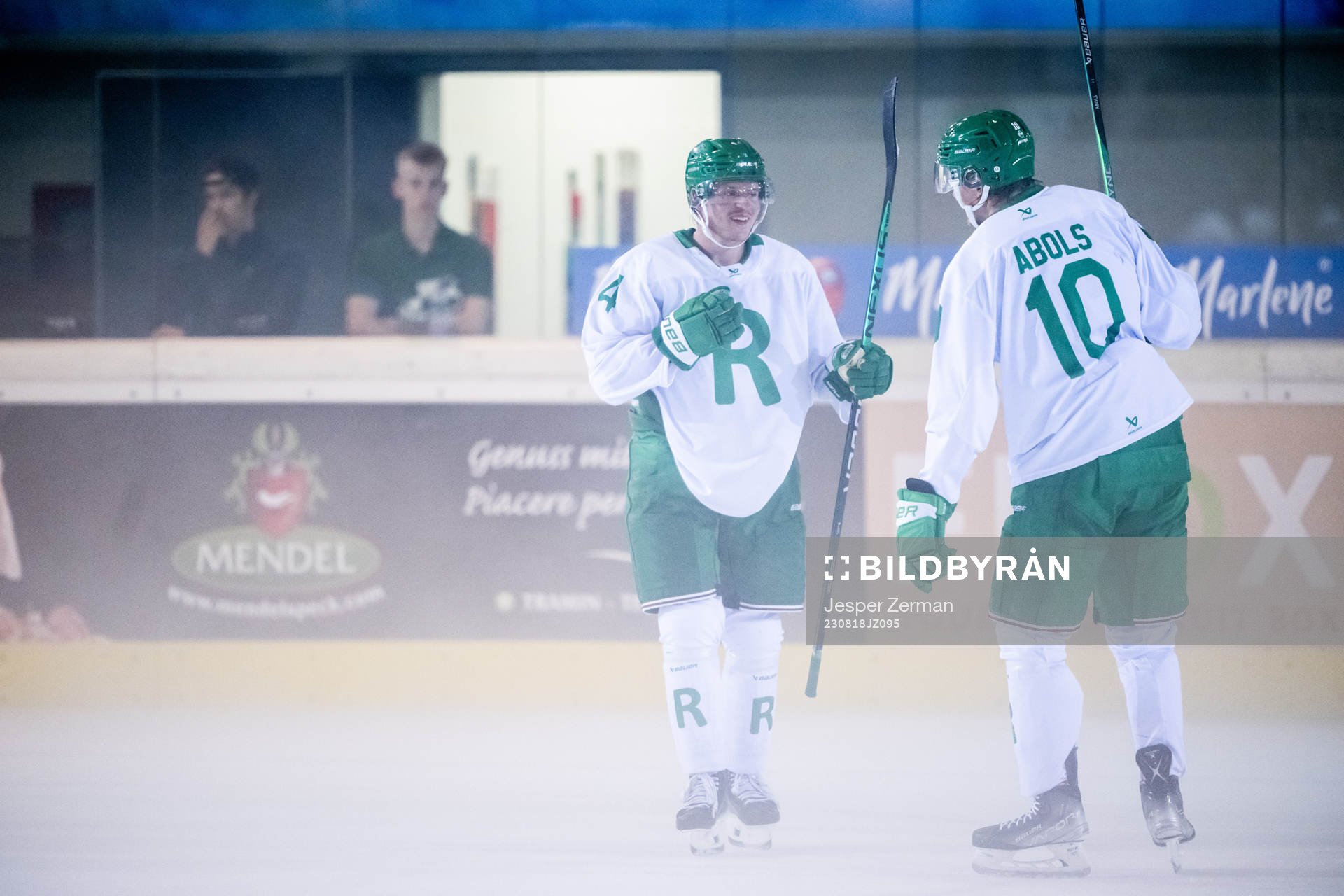 Rodrigo Abols of Rögle celebrate with Johannes Johannesen