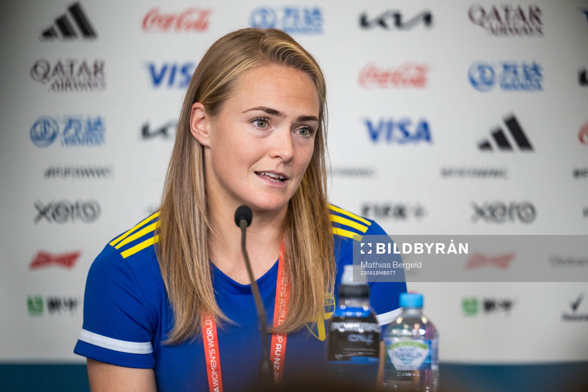 Magdalena Eriksson of the Swedish women's national football team at a press conference during the FIFA Women's World Cup on August 18, 2023 in Brisbane.