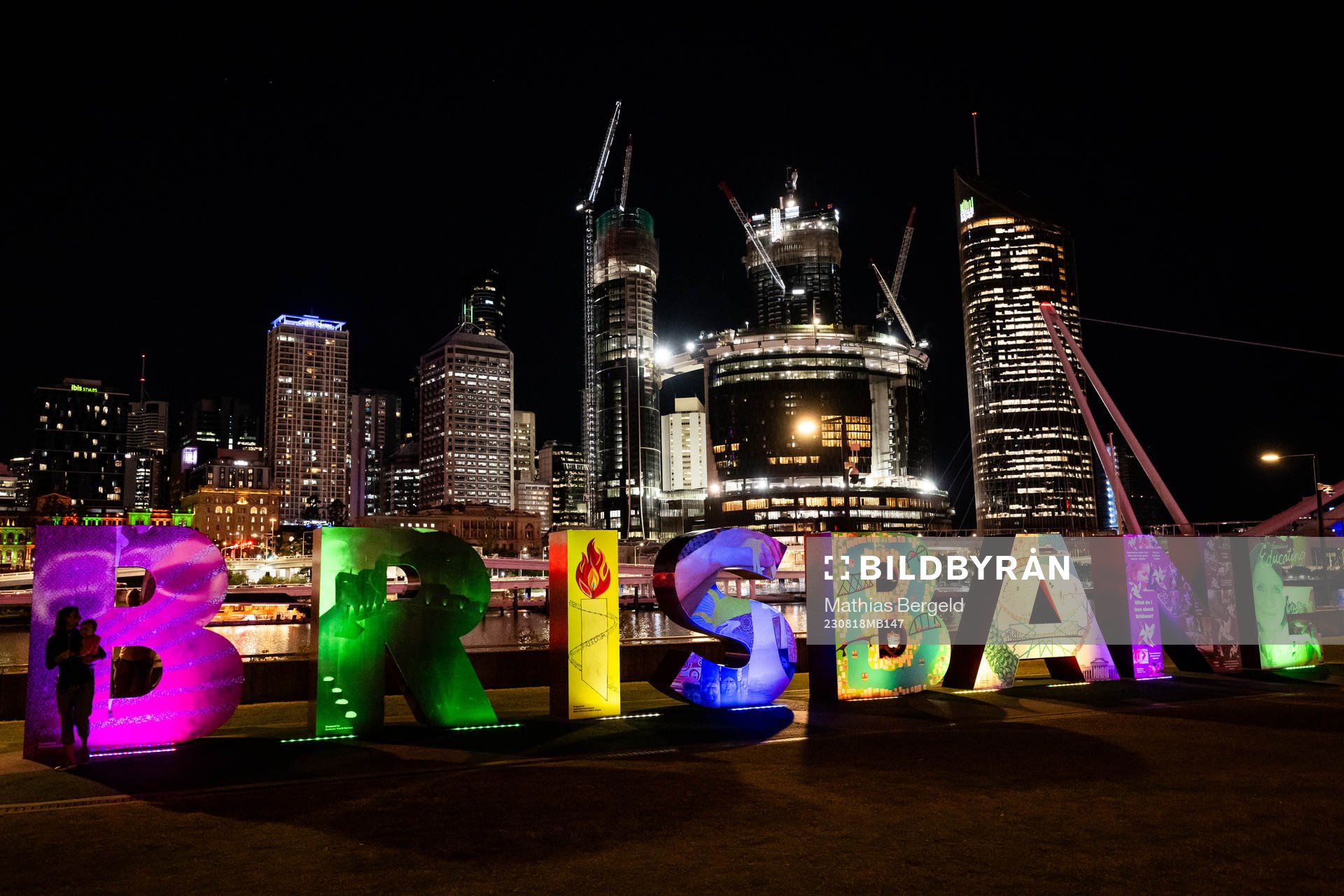 Lit up letters that read ”Brisbane”  is seen in front