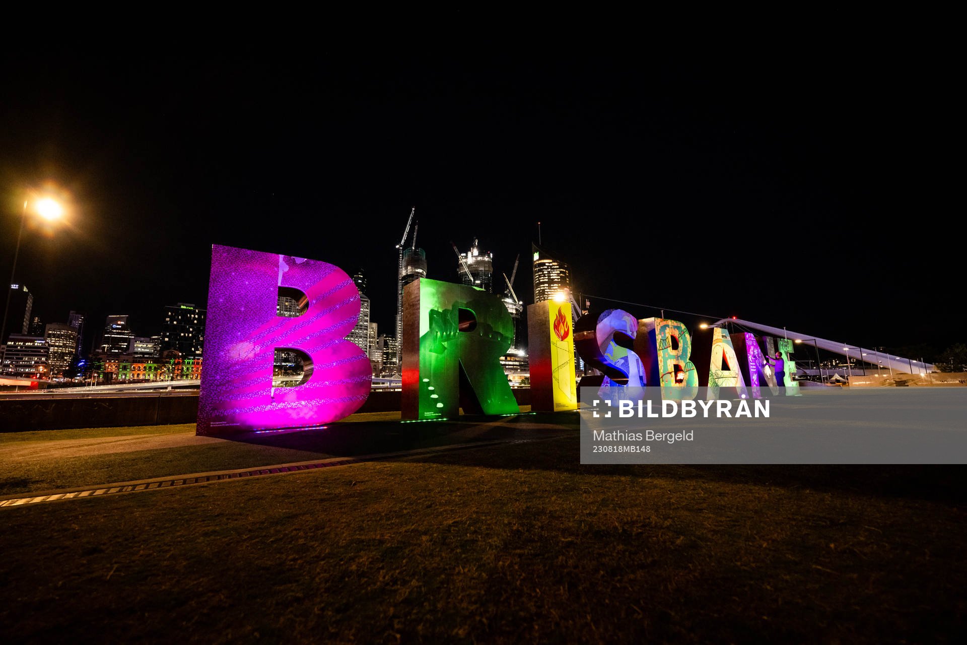 Lit up letters that read ”Brisbane”  is seen in front