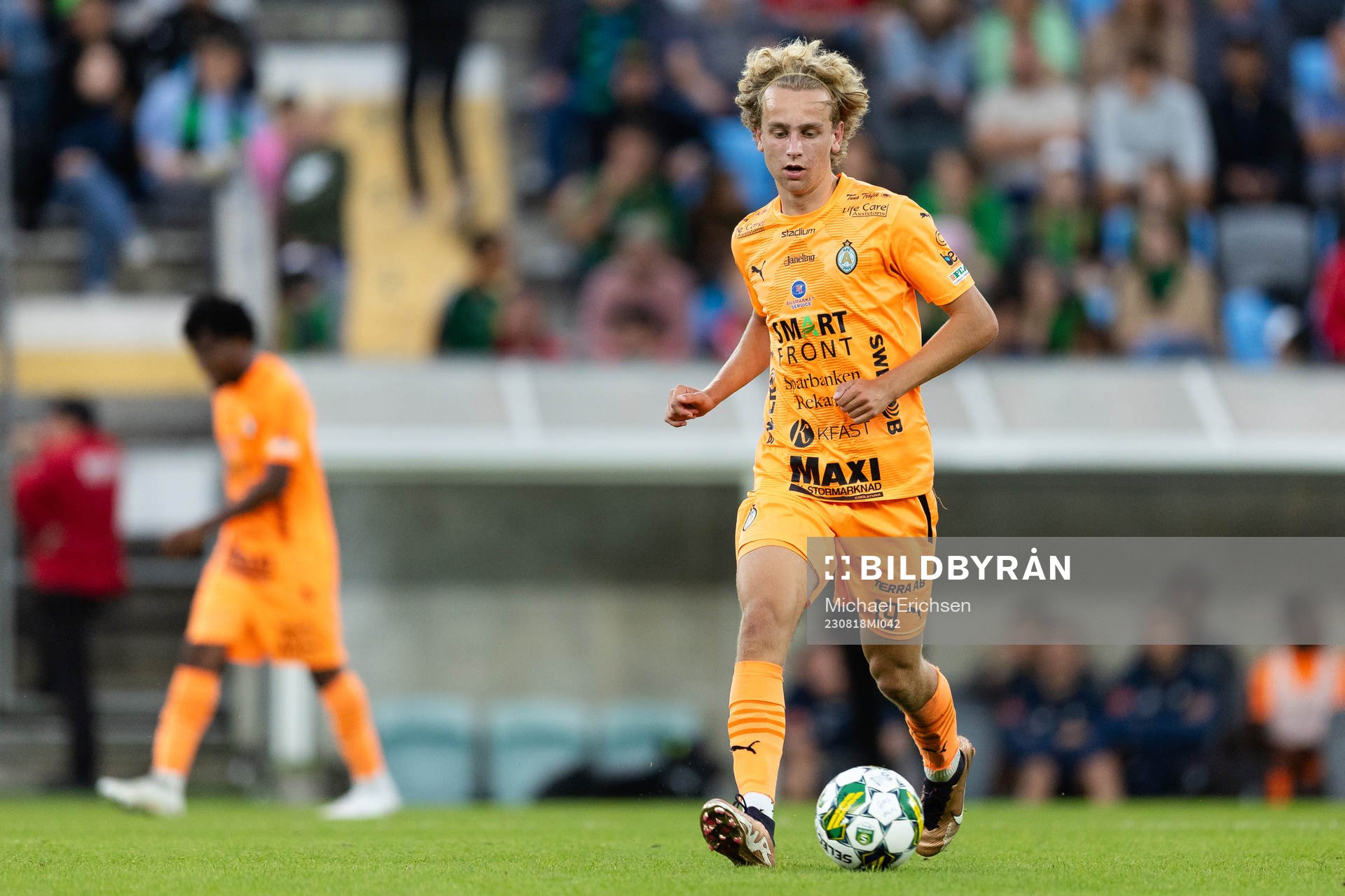 AFC Eskilstunas Leo Lif under fotbollsmatchen i Superettan mellan GAIS och AFC Eskilstuna den 18 augusti 2023 i Göteborg. 