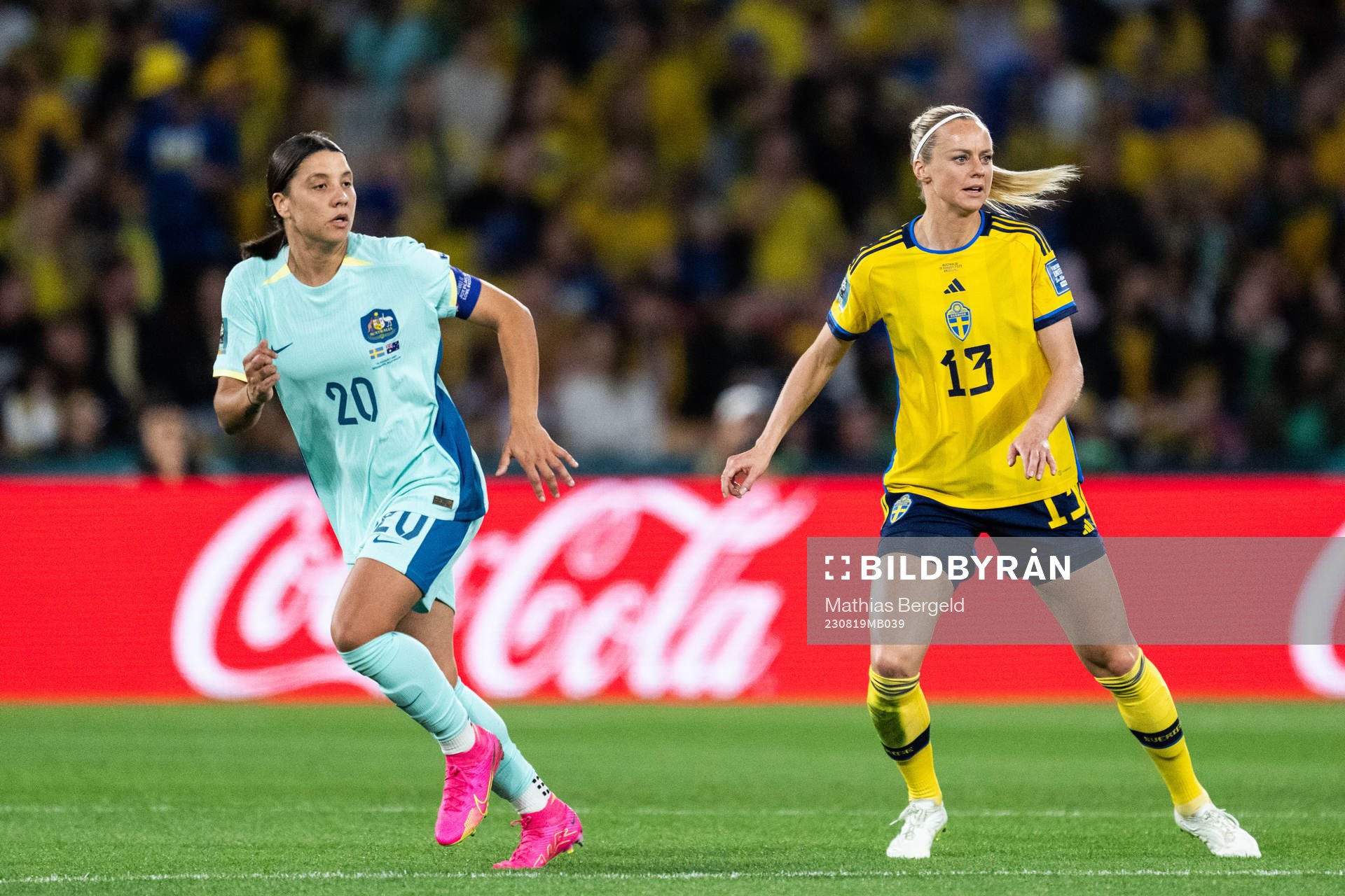 Sam Kerr of Australia and Amanda Ilestedt of Sweden