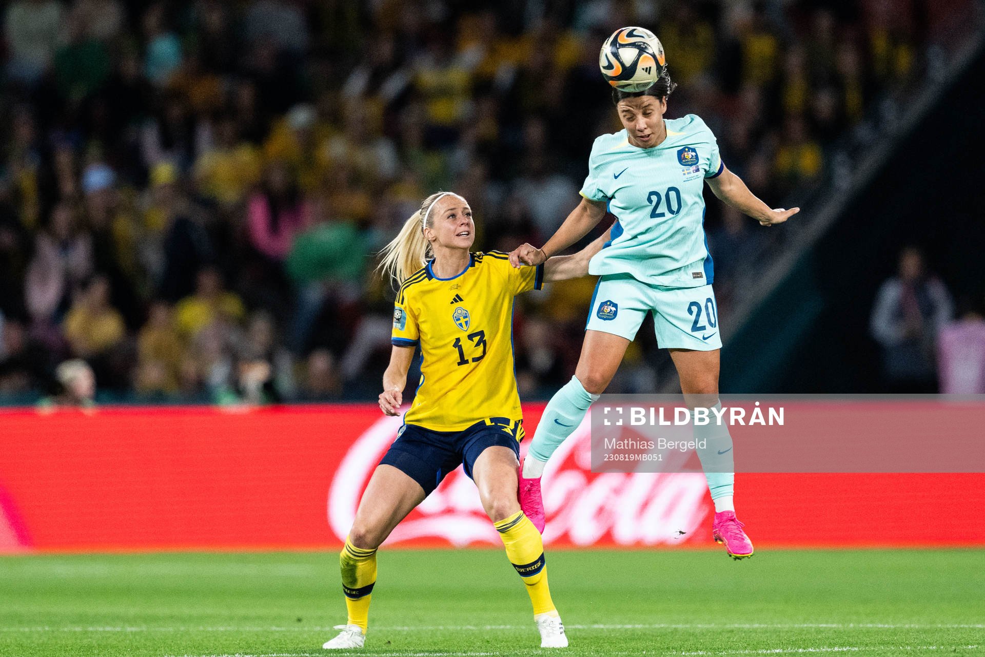 Amanda Ilestedt of Sweden and Sam Kerr of Australia
