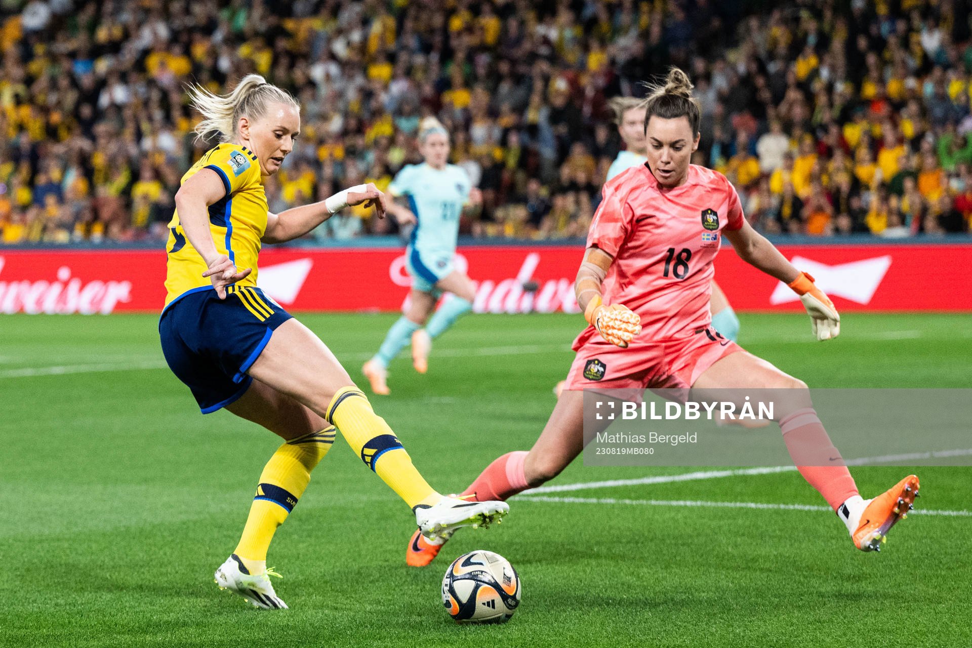 Stina Blackstenius of Sweden and goalkeeper Mackenzie