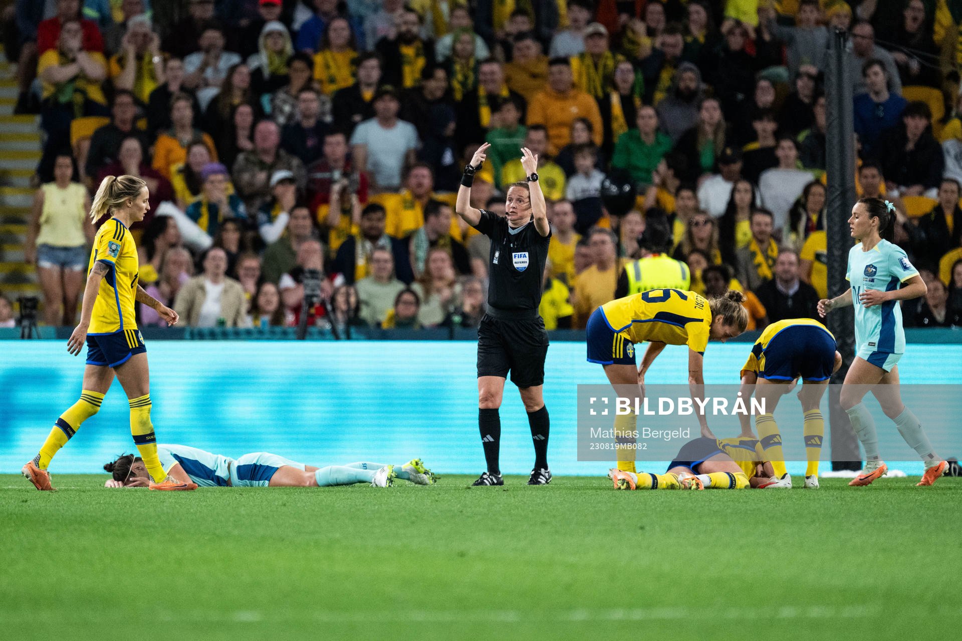 of Australia Caitlin Foord and Kosovare Asllani of Sweden