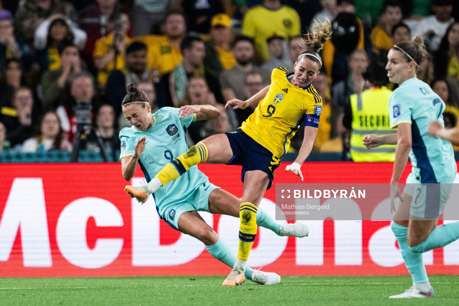 Caitlin Foord of Australia and Kosovare Asllani of Sweden