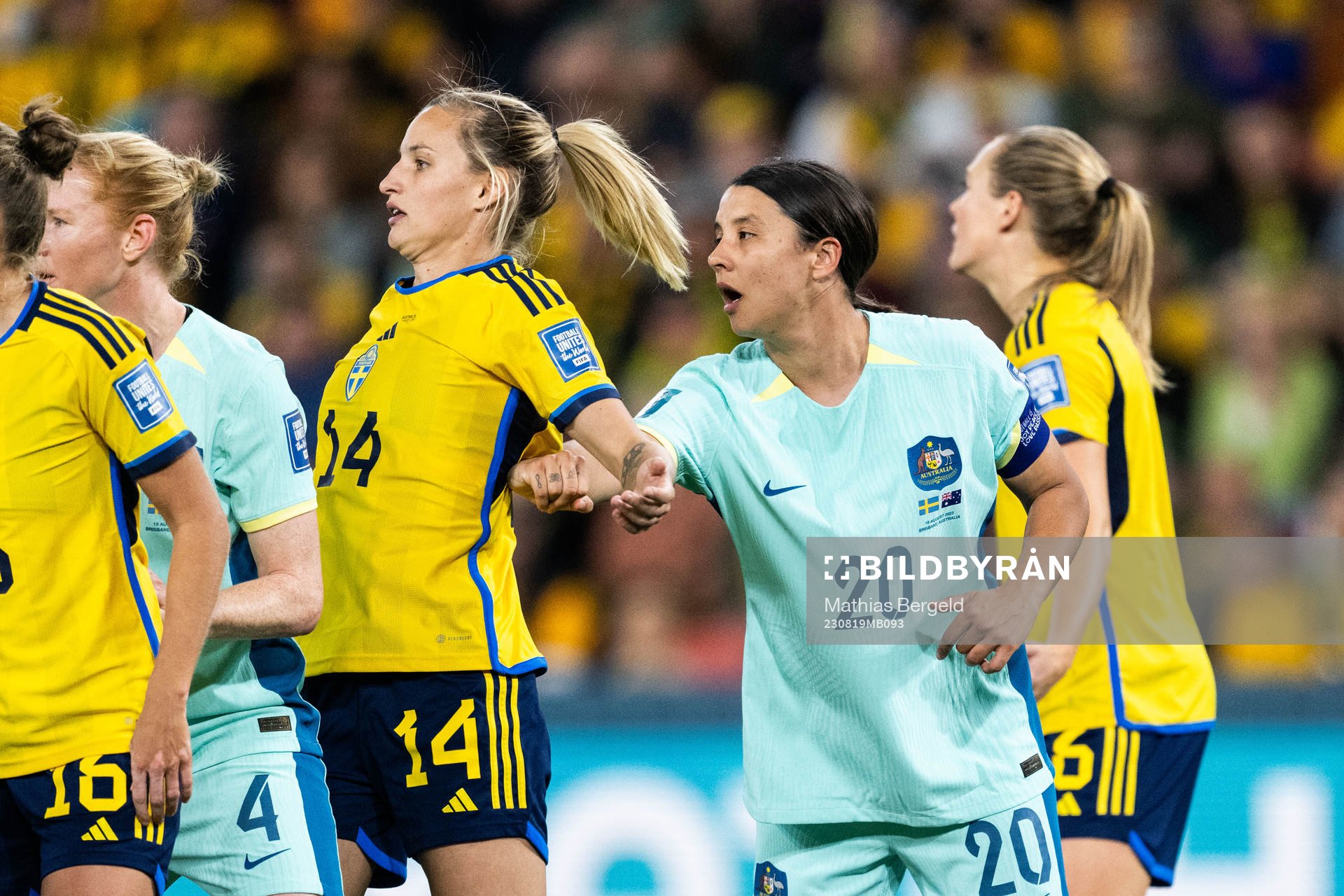 Nathalie Björn of Sweden and Sam Kerr of Australia