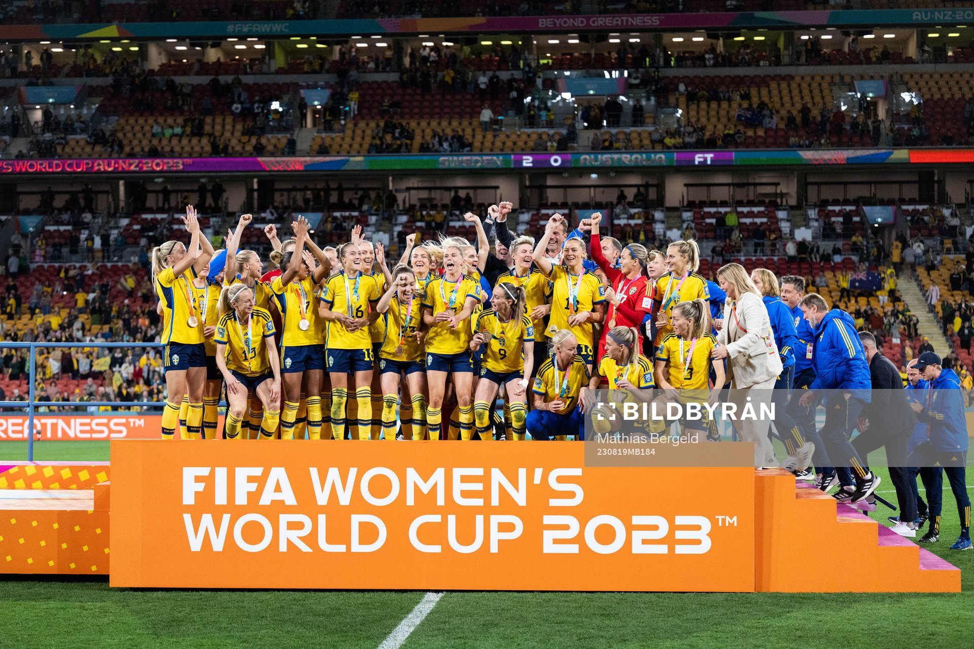 Players of Sweden celebrate with their bronze medals