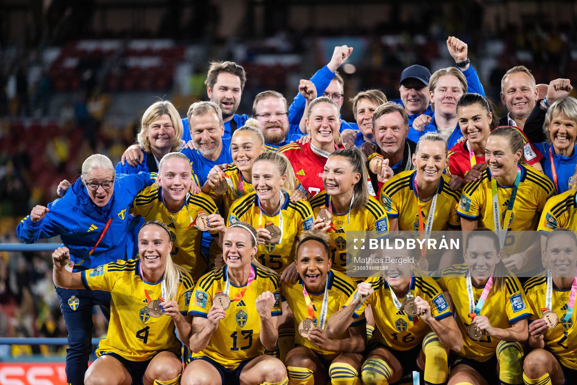 Players of Sweden celebrate with their bronze medals