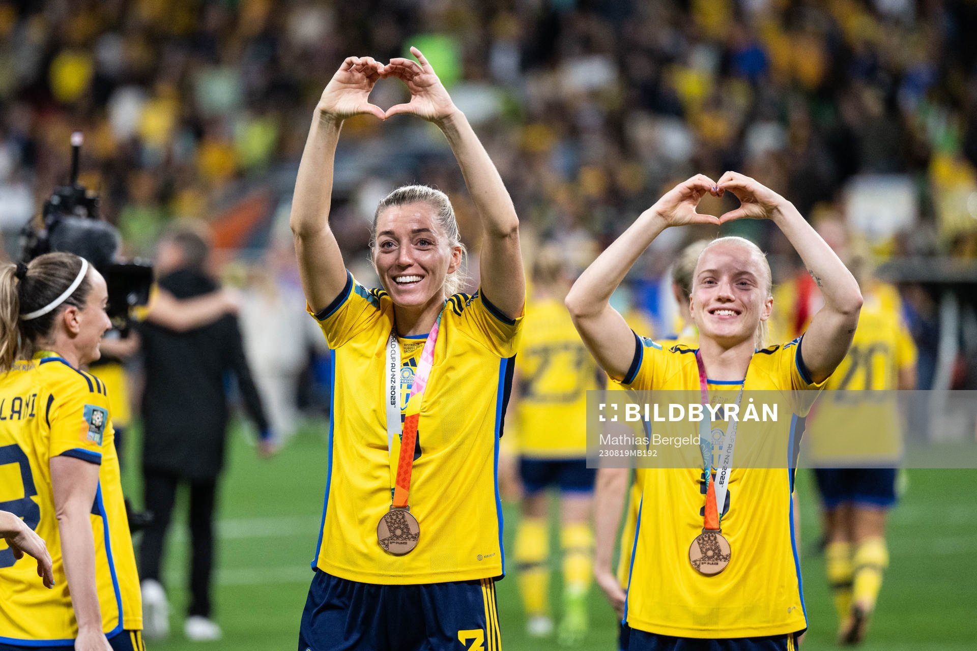 Linda Sembrant and Anna Sandberg of Sweden celebrate with