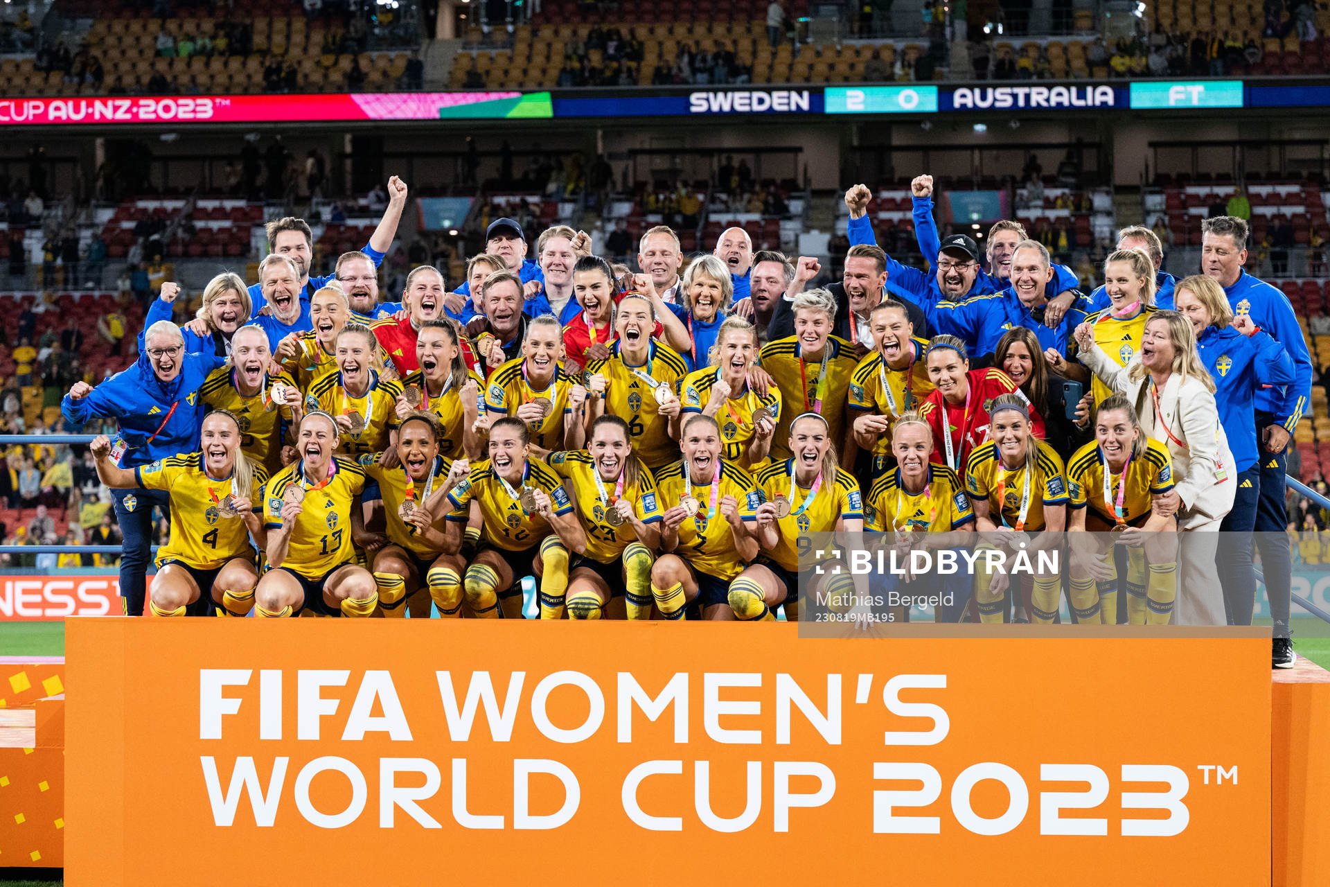 Players of Sweden celebrate with their bronze medals
